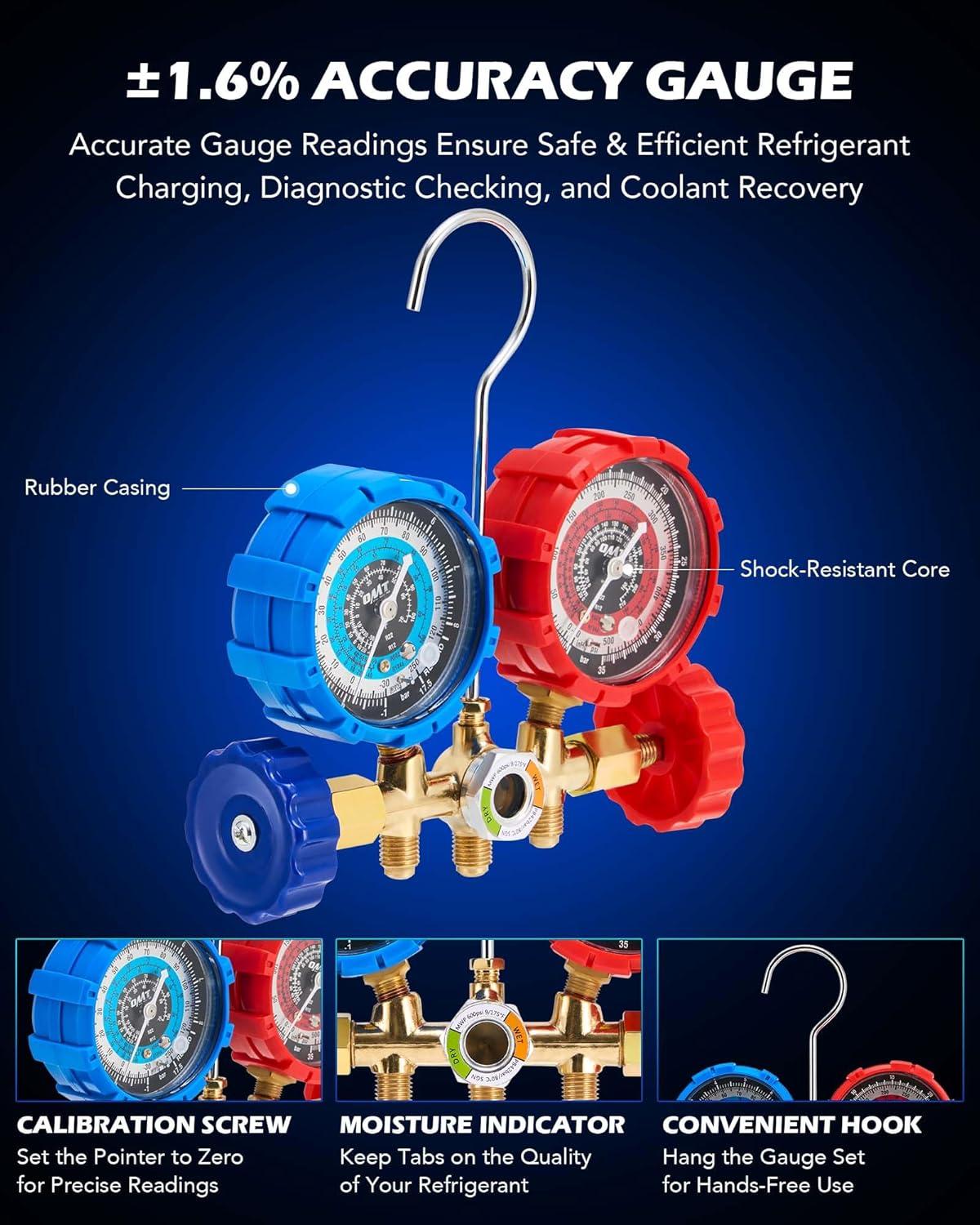 imageOrion Motor Tech AC Vacuum Pump and Gauge Set 13 hp 4 cfm Vacuum Pump Manifold Gauge Kit with Leak Detector 4 Hoses ampamp Accessories for R134a R22 R410a AC Vacuum Pump Kit for Auto HVAC Systems40 CFM  3 Way