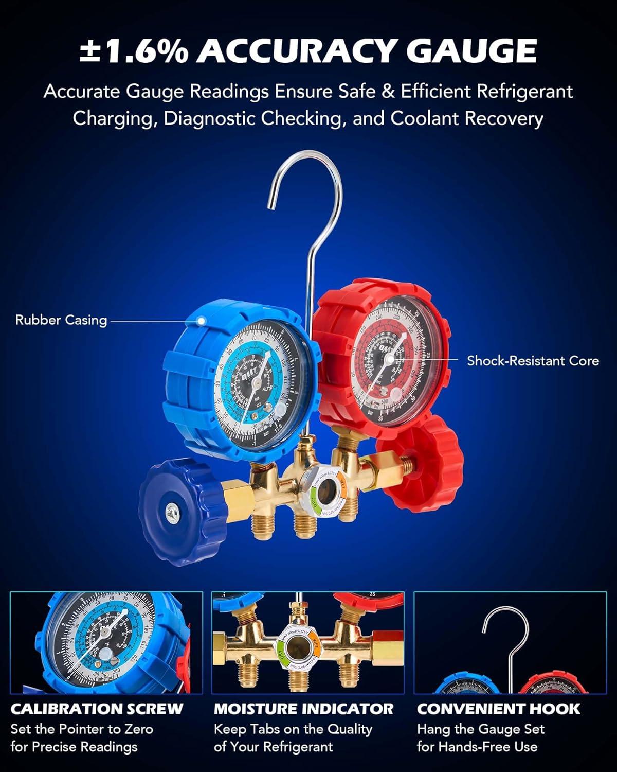 imageOrion Motor Tech AC Vacuum Pump and Gauge Set 13 hp 4 cfm Vacuum Pump Manifold Gauge Kit with Leak Detector 4 Hoses ampamp Accessories for R134a R22 R410a AC Vacuum Pump Kit for Auto HVAC Systems35 CFM3 way