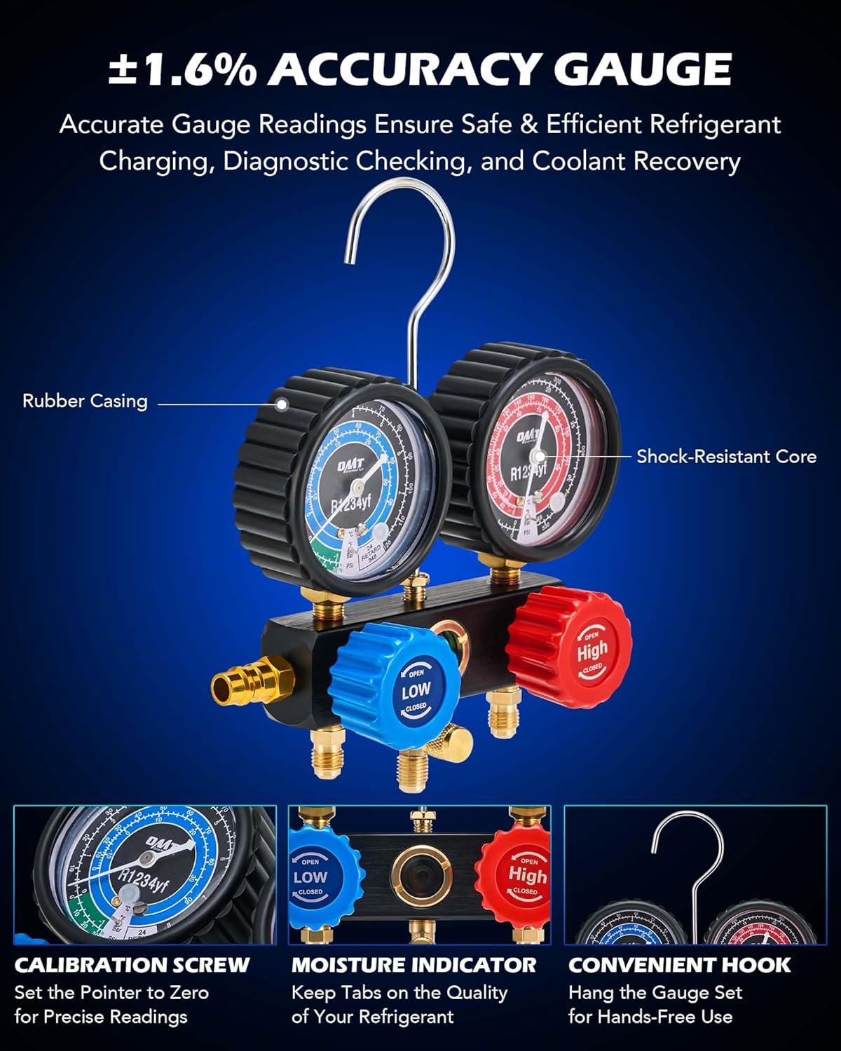 imageOrion Motor Tech AC Vacuum Pump and Gauge Set 13 hp 4 cfm Vacuum Pump Manifold Gauge Kit with Leak Detector 4 Hoses ampamp Accessories for R134a R22 R410a AC Vacuum Pump Kit for Auto HVAC Systems40 CFMR1234yf
