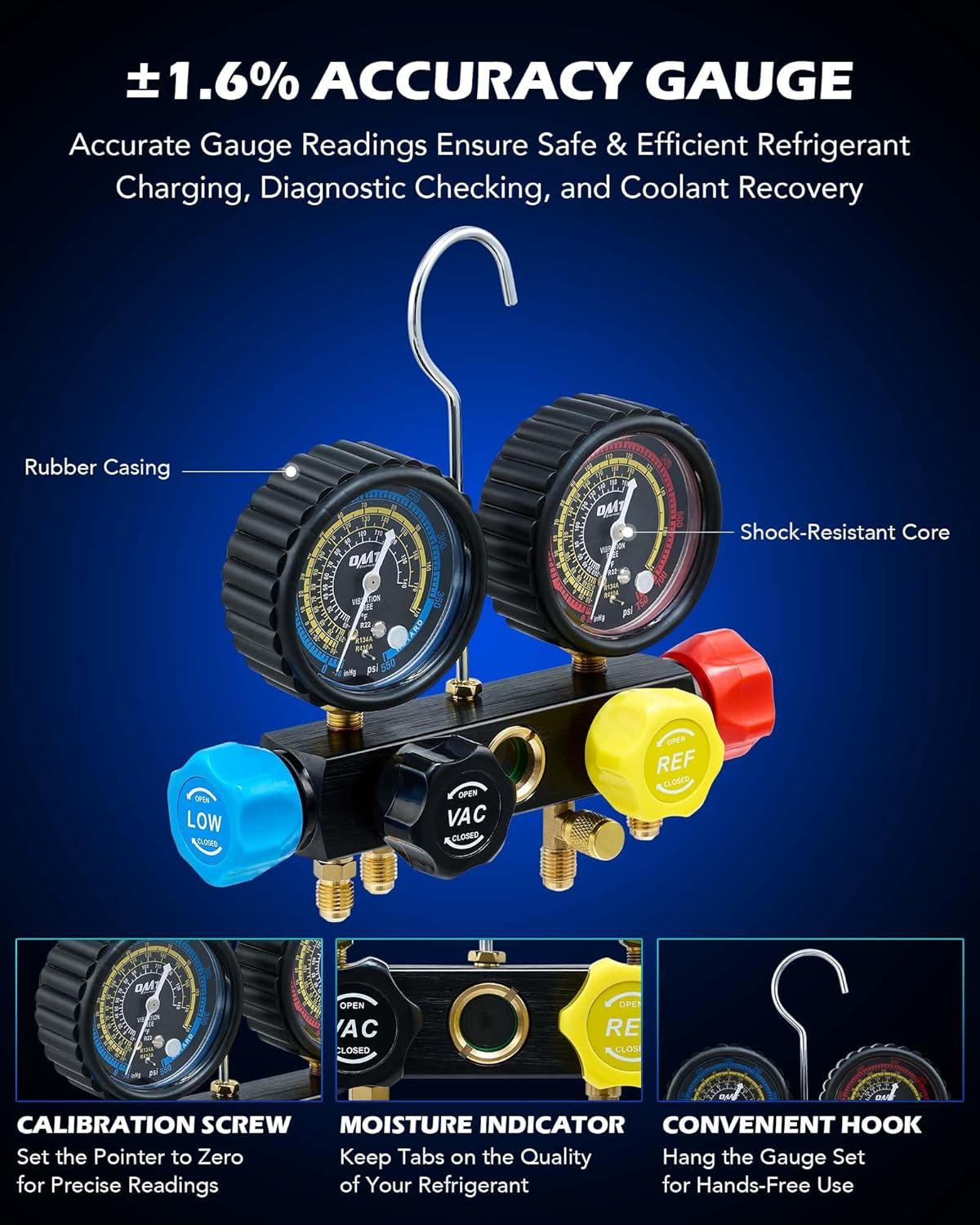 imageOrion Motor Tech AC Vacuum Pump and Gauge Set 13 hp 4 cfm Vacuum Pump Manifold Gauge Kit with Leak Detector 4 Hoses ampamp Accessories for R134a R22 R410a AC Vacuum Pump Kit for Auto HVAC Systems40 CFM4 way