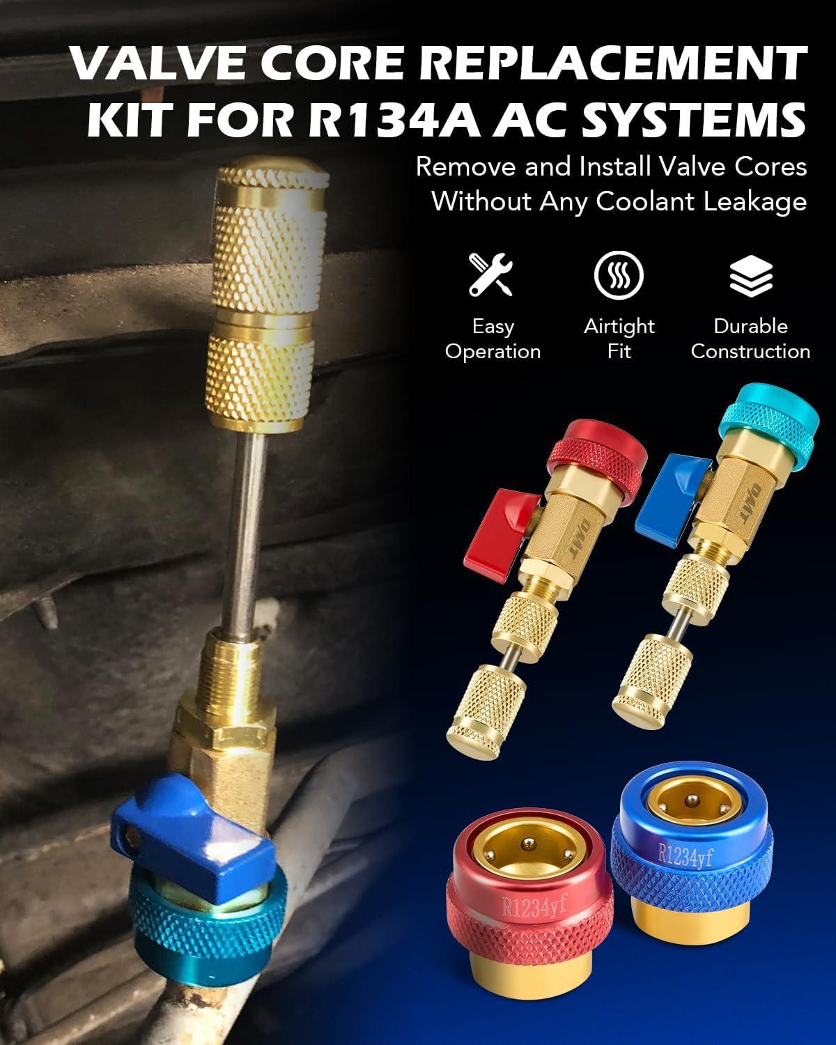 imageOrion Motor Tech AC Valve Core Removal Tool R134a R1234yf R22 Valve Core Remover Installer Tool Kit for Automotive Air Conditioning Systems AC Valve Core Tool for Standard JRA and Schrader Valve