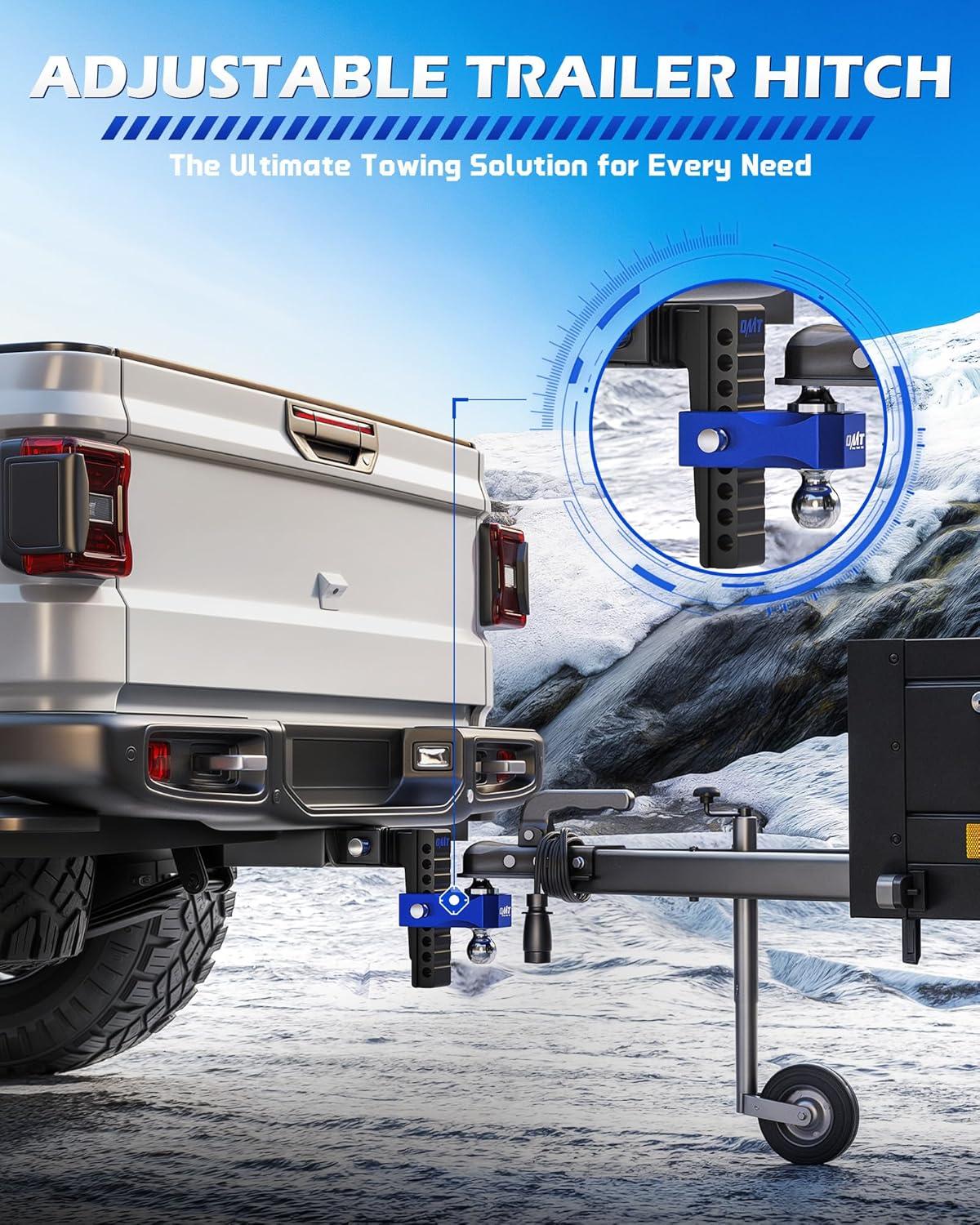 imageOrion Motor Tech Adjustable Trailer Hitch Fits 2 in Receiver 6 in Drop ampamp Rise Hitch 12500 LBS GTW Class 3 4 Hitch Heavy Duty Aluminum Drop Hitch for Truck with Three AntiTheft Locking Hitch PinsBlackBlue