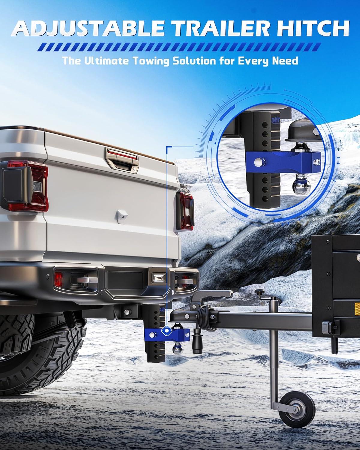 imageOrion Motor Tech Adjustable Trailer Hitch Fits 2 in Receiver 6 in Drop ampamp Rise Hitch 12500 LBS GTW Class 3 4 Hitch Heavy Duty Aluminum Drop Hitch for Truck with Three AntiTheft Locking Hitch PinsBlackBlue