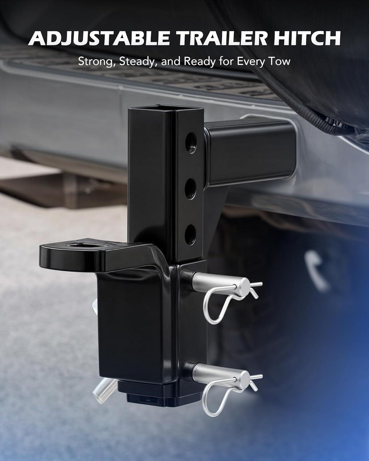 imageOrion Motor Tech Adjustable Trailer Hitch Fits 2 in Receiver 814quot Rise 912quot Drop Hitch Ball Mount with 8 Heights Heavy Duty Tow Hitch with 2 Hitch Pins 25T Capacity for Trailers Campers Boats