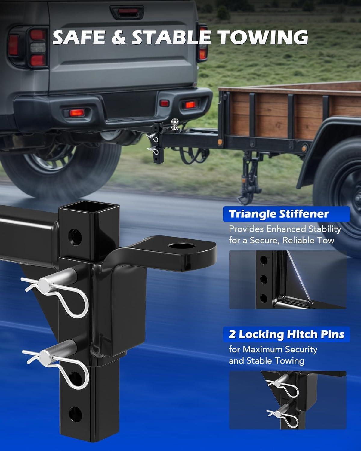 imageOrion Motor Tech Adjustable Trailer Hitch Fits 2 in Receiver 814quot Rise 912quot Drop Hitch Ball Mount with 8 Heights Heavy Duty Tow Hitch with 2 Hitch Pins 25T Capacity for Trailers Campers Boats