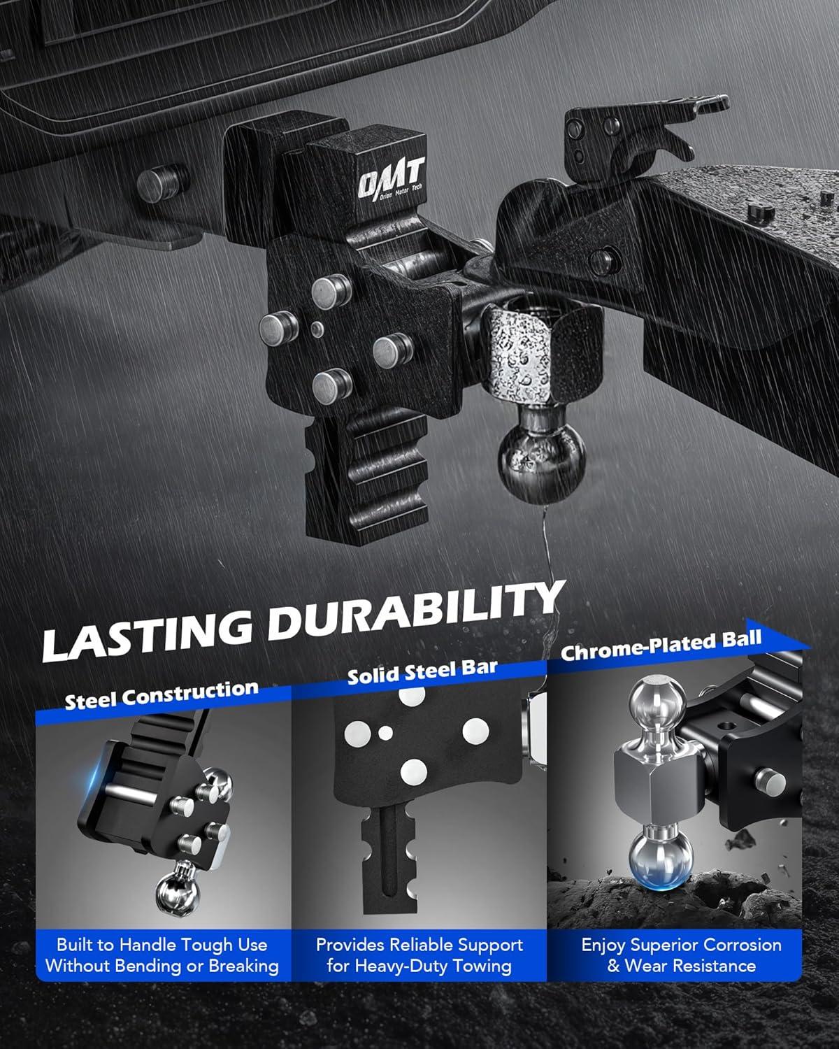 imageOrion Motor Tech Adjustable Trailer Hitch Fits 2quot Receiver 5quot Drop Hitch with 2quot ampamp 2516quot Balls AntiTheft Steel Tow Hitch Stowable Ball Mount with 15000 lb GTW for Class III ampamp IV Vehicles25 Shank  5 Drop