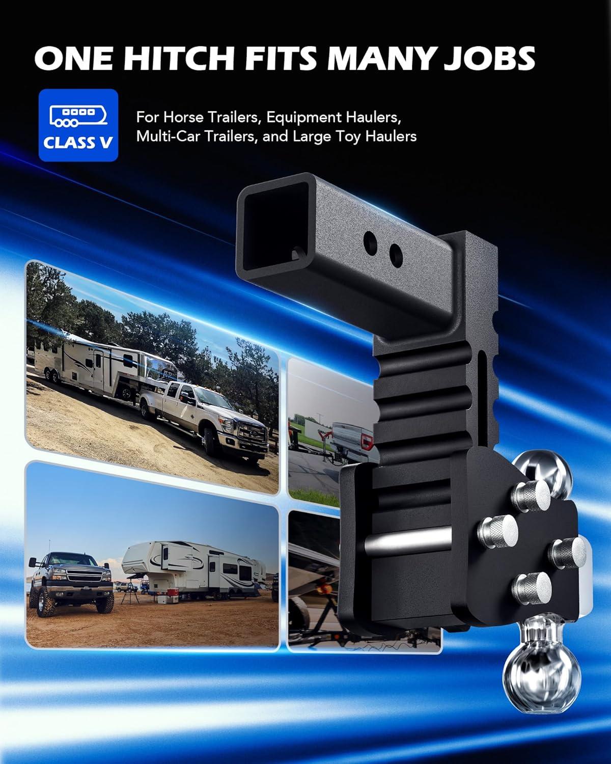 imageOrion Motor Tech Adjustable Trailer Hitch Fits 2quot Receiver 5quot Drop Hitch with 2quot ampamp 2516quot Balls AntiTheft Steel Tow Hitch Stowable Ball Mount with 15000 lb GTW for Class III ampamp IV Vehicles25 Shank  5 Drop