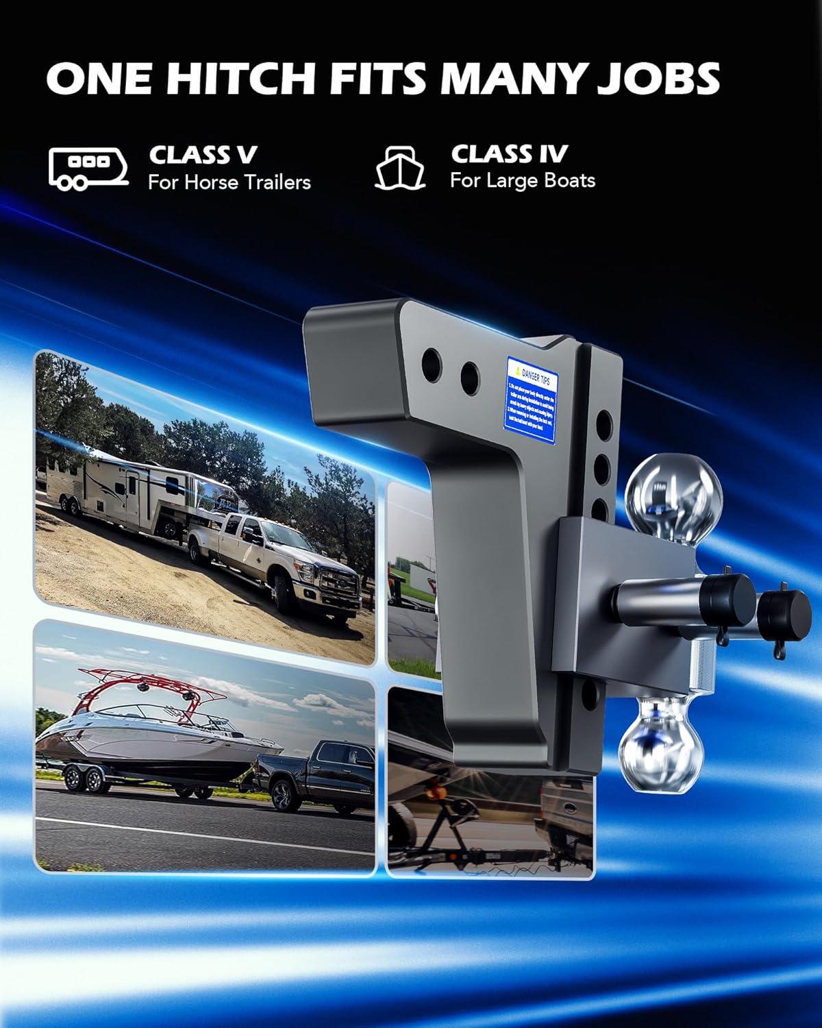 imageOrion Motor Tech Adjustable Trailer Hitch Heavy Duty 25 inch Receiver Hitch 6quot Drop Hitch with 2quot ampamp 2516quot Balls 360 DualBall Mount with 18500lb Towing Capacity for Class IV ampamp V Gray