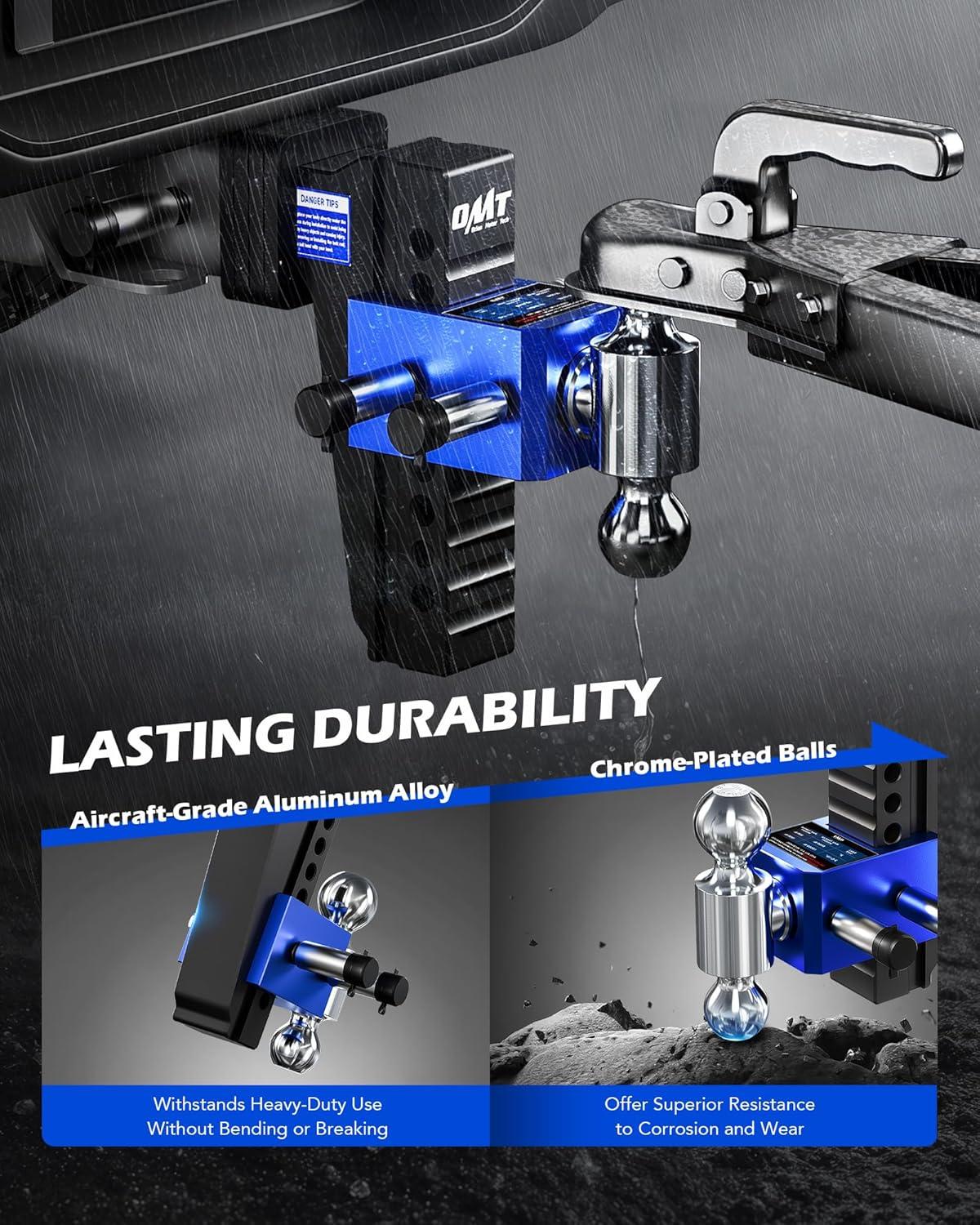 imageOrion Motor Tech Adjustable Trailer Hitch Heavy Duty 25 inch Receiver Hitch 8quot Drop Hitch with 2quot ampamp 2516quot Balls 360 DualBall Mount with 18500lb Towing Capacity for Class IV ampamp V Vehicles