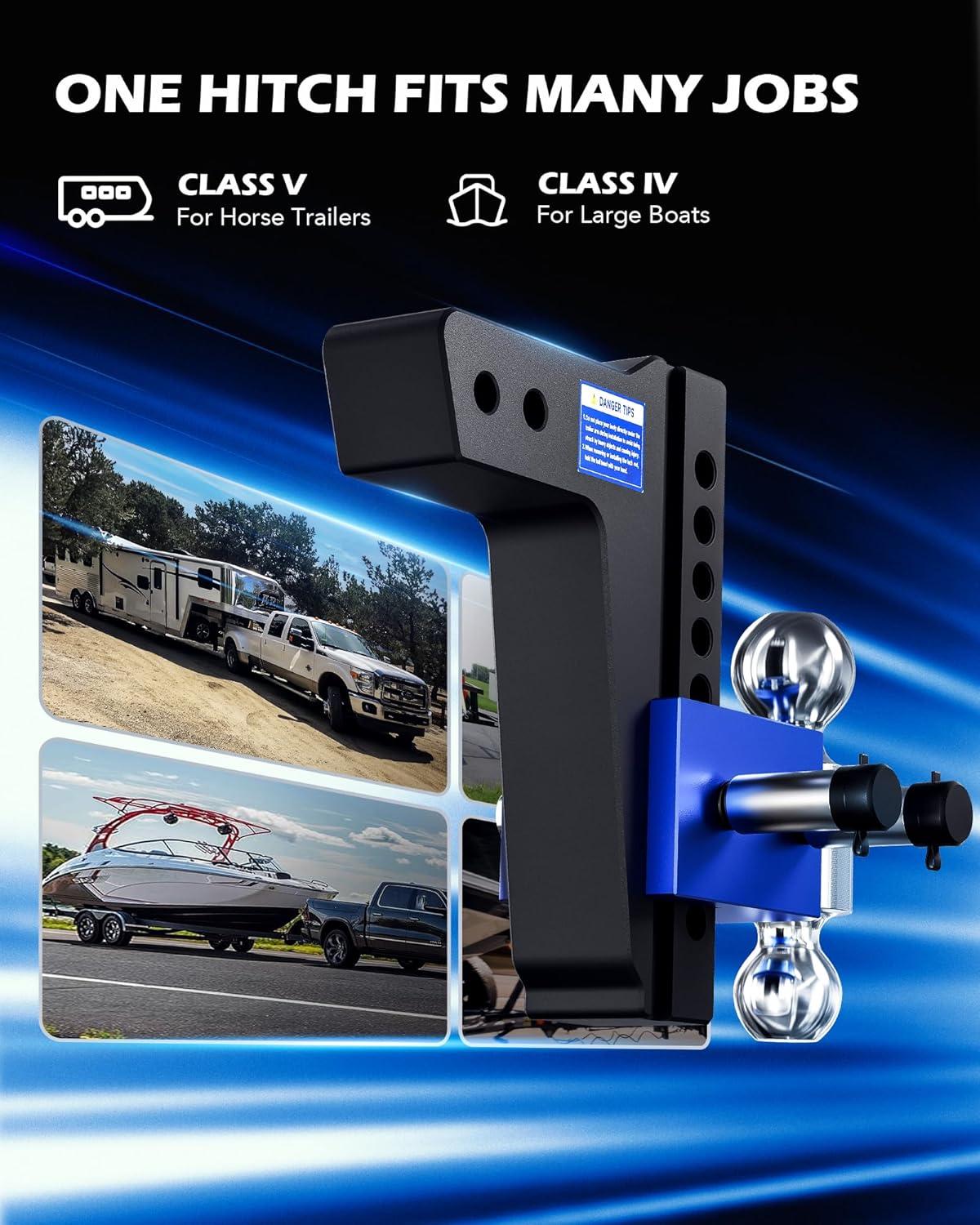 imageOrion Motor Tech Adjustable Trailer Hitch Heavy Duty 25 inch Receiver Hitch 8quot Drop Hitch with 2quot ampamp 2516quot Balls 360 DualBall Mount with 18500lb Towing Capacity for Class IV ampamp V Vehicles