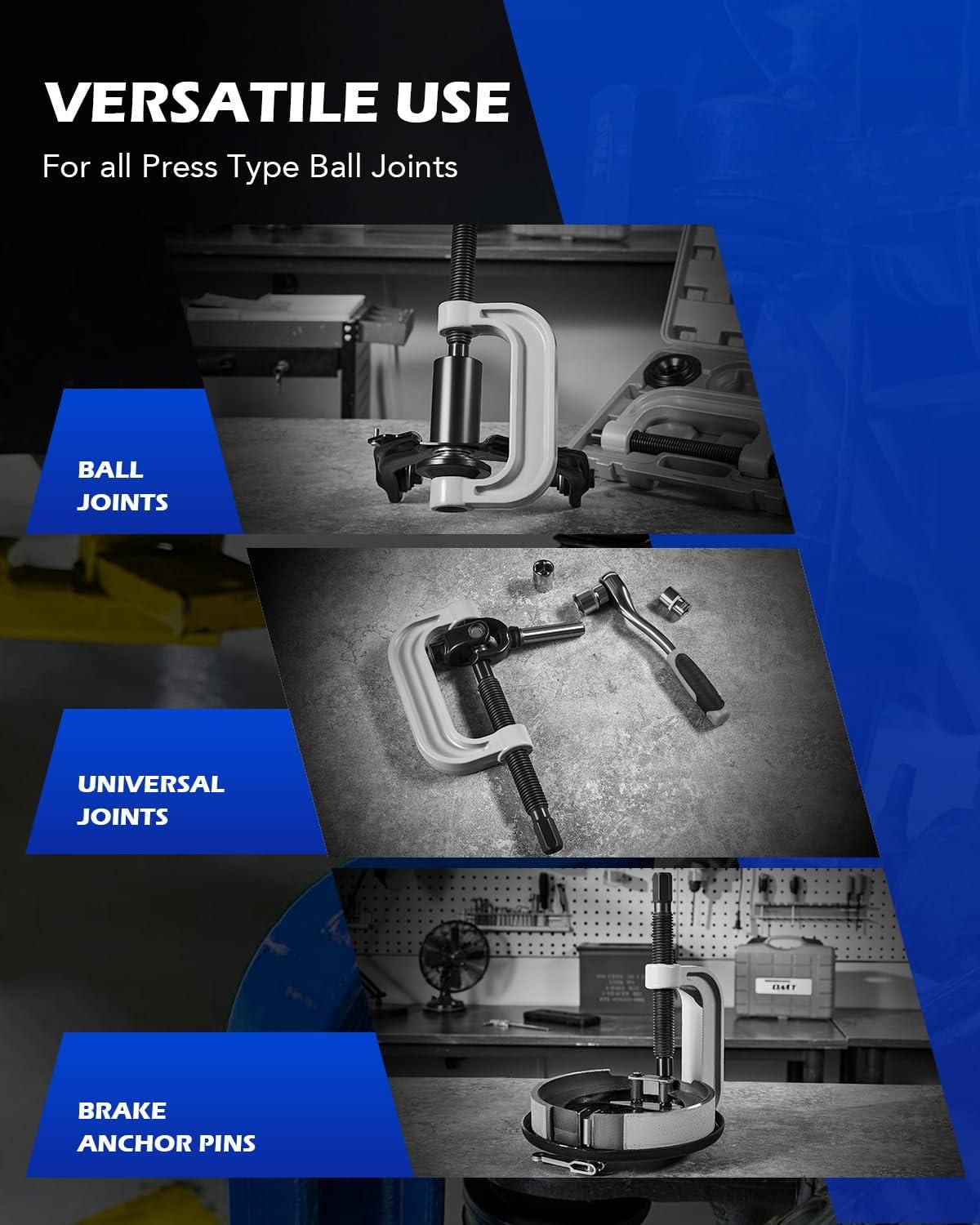 imageOrion Motor Tech Ball Joint Removal Tool Kit 23pc Ball Joint Press ampamp U Joint Removal Kit with Sockets and Universal Adapters Heavy Duty Ball Joint Tool Set for Most 2WD 4WD Cars Trucks SUVs Blackblack