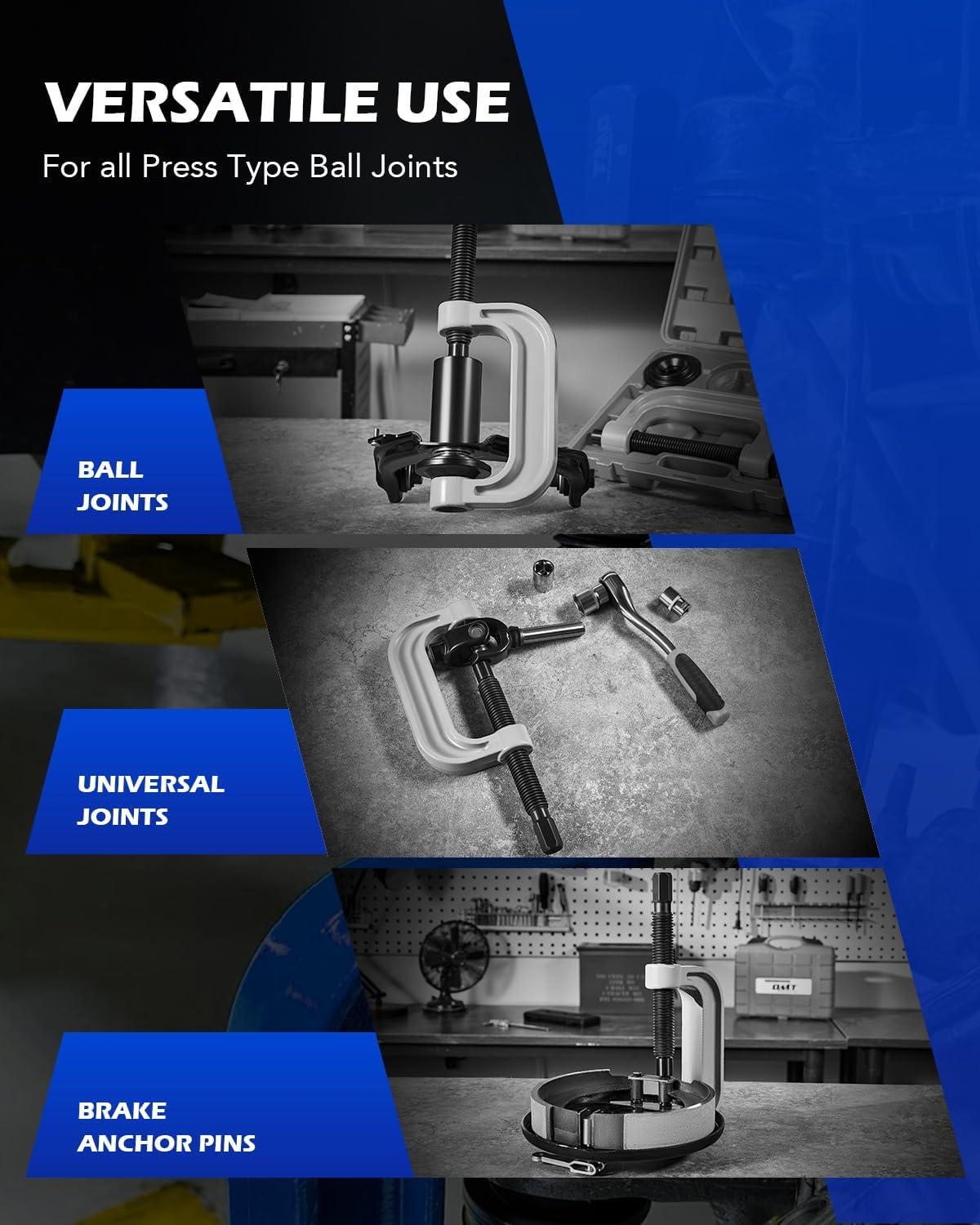 imageOrion Motor Tech Ball Joint Removal Tool Kit 23pc Ball Joint Press ampamp U Joint Removal Kit with Sockets and Universal Adapters Heavy Duty Ball Joint Tool Set for Most 2WD 4WD Cars Trucks SUVs Blackblue