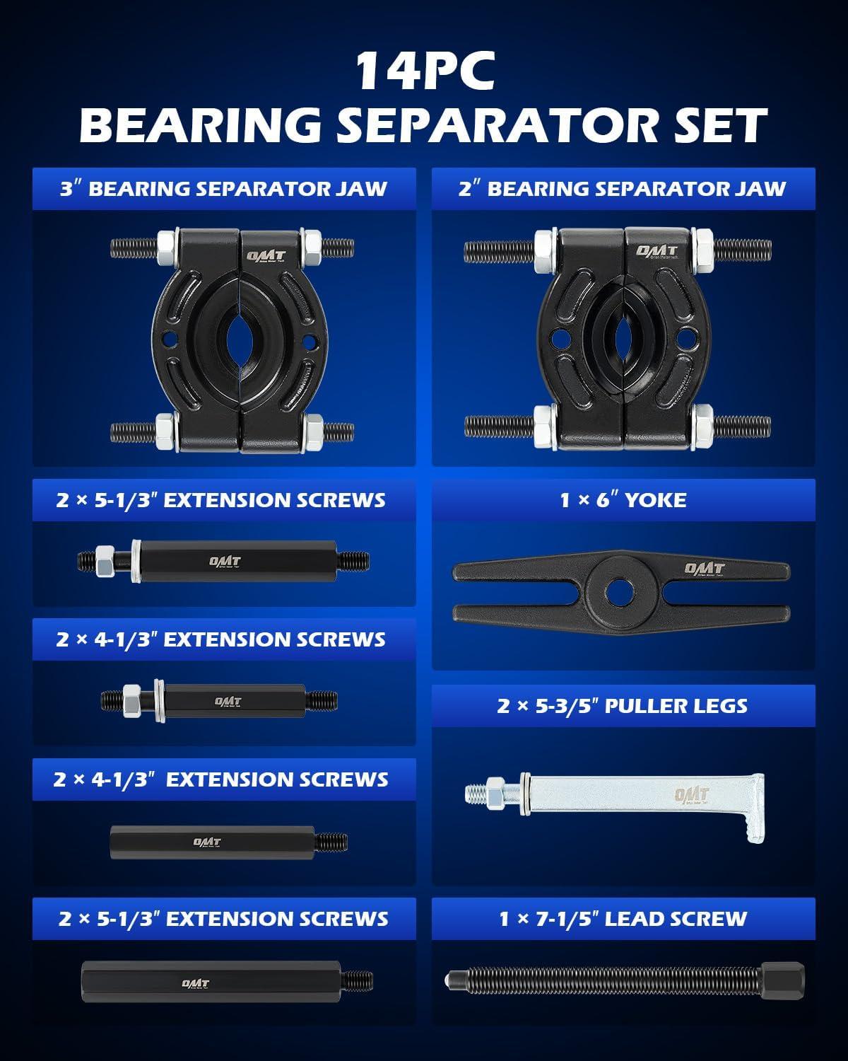 imageOrion Motor Tech Bearing Puller Set 5 Ton Capacity Bearing Separator Pinion Wheel Bearing Removal Kit with 2quot and 3quot Jaws Wheel Hub Axle Puller Set Heavy Duty Bearing Splitter Tool Kitblack bearing separator