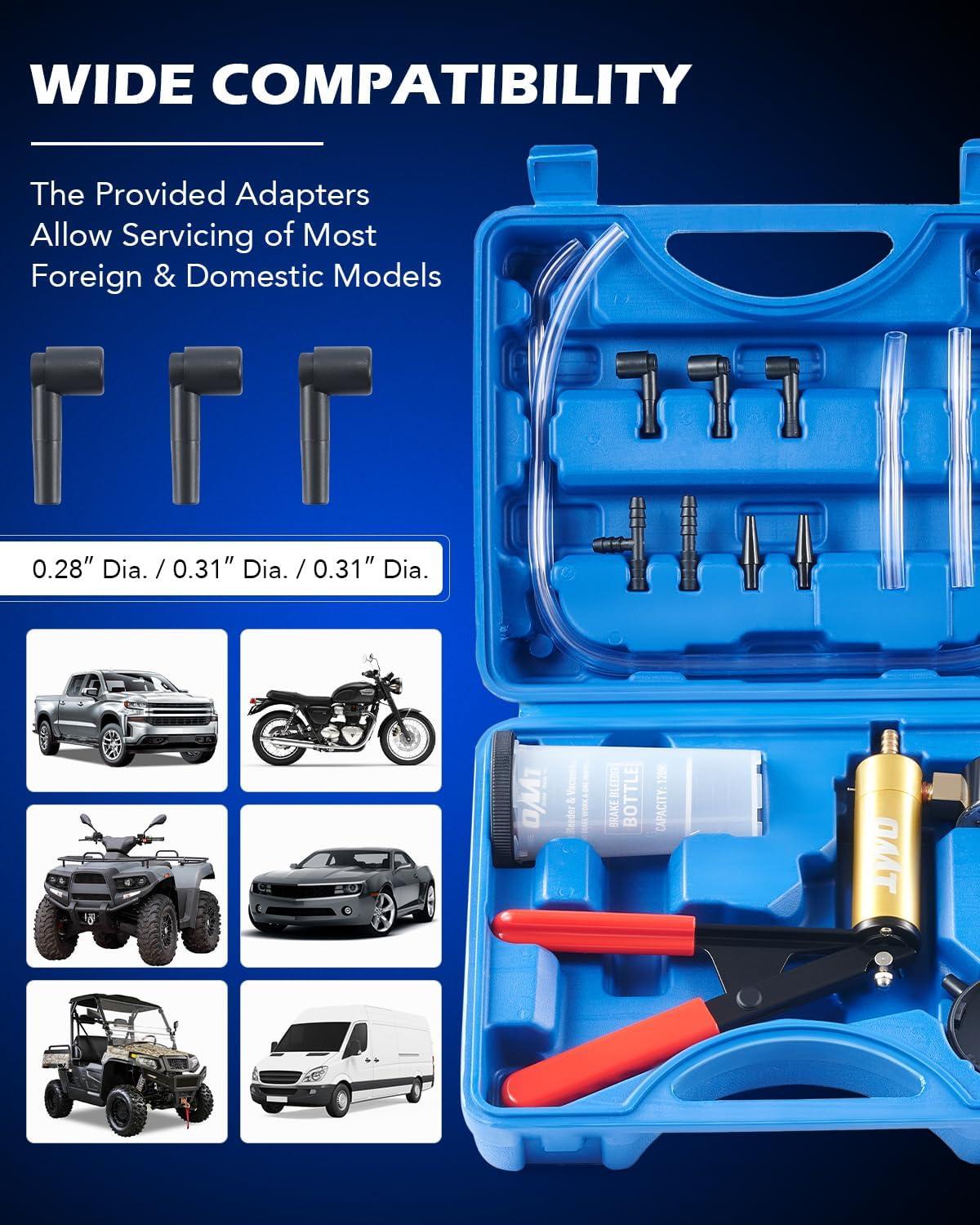 imageOrion Motor Tech Brake Bleeder Kit with Hand Vacuum Pump and Adapters Brake Bleeding Kit for Brake Fluid Power Steering Fluid More Vacuum Brake Bleeder Pump with Pressure GaugeBlue