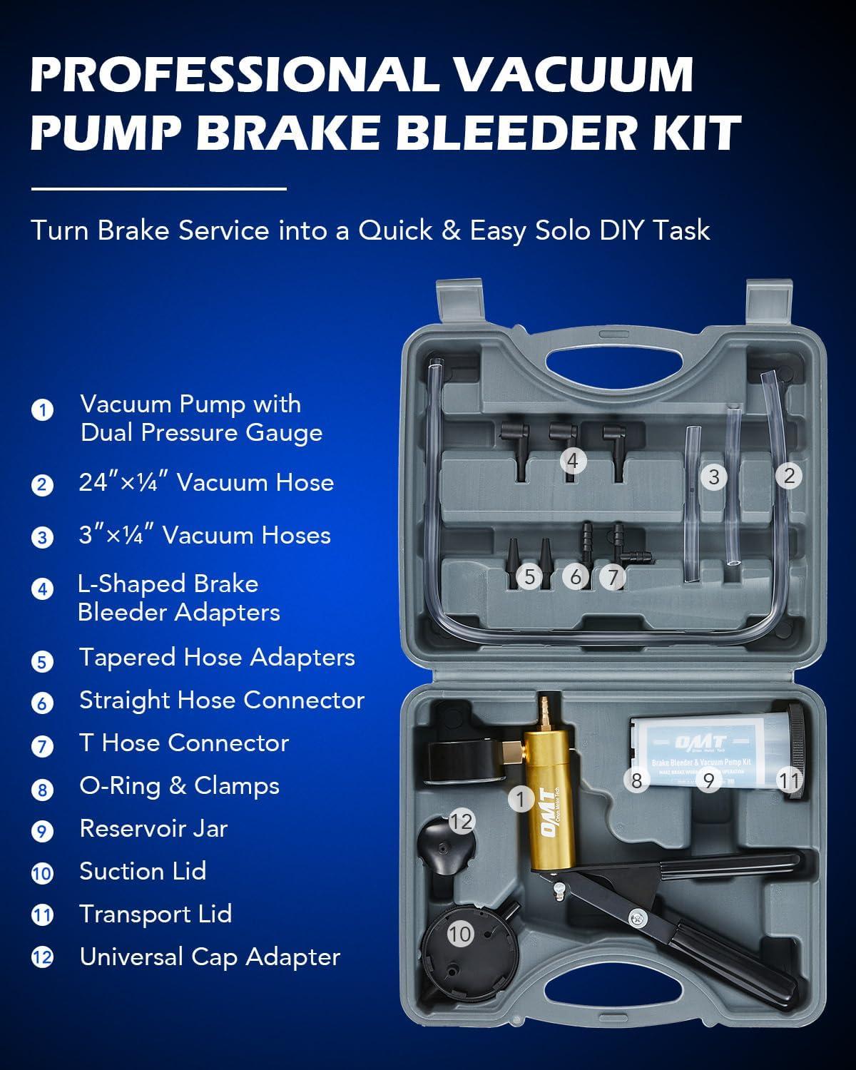 imageOrion Motor Tech Brake Bleeder Kit with Hand Vacuum Pump and Adapters Brake Bleeding Kit for Brake Fluid Power Steering Fluid More Vacuum Brake Bleeder Pump with Pressure GaugeGray
