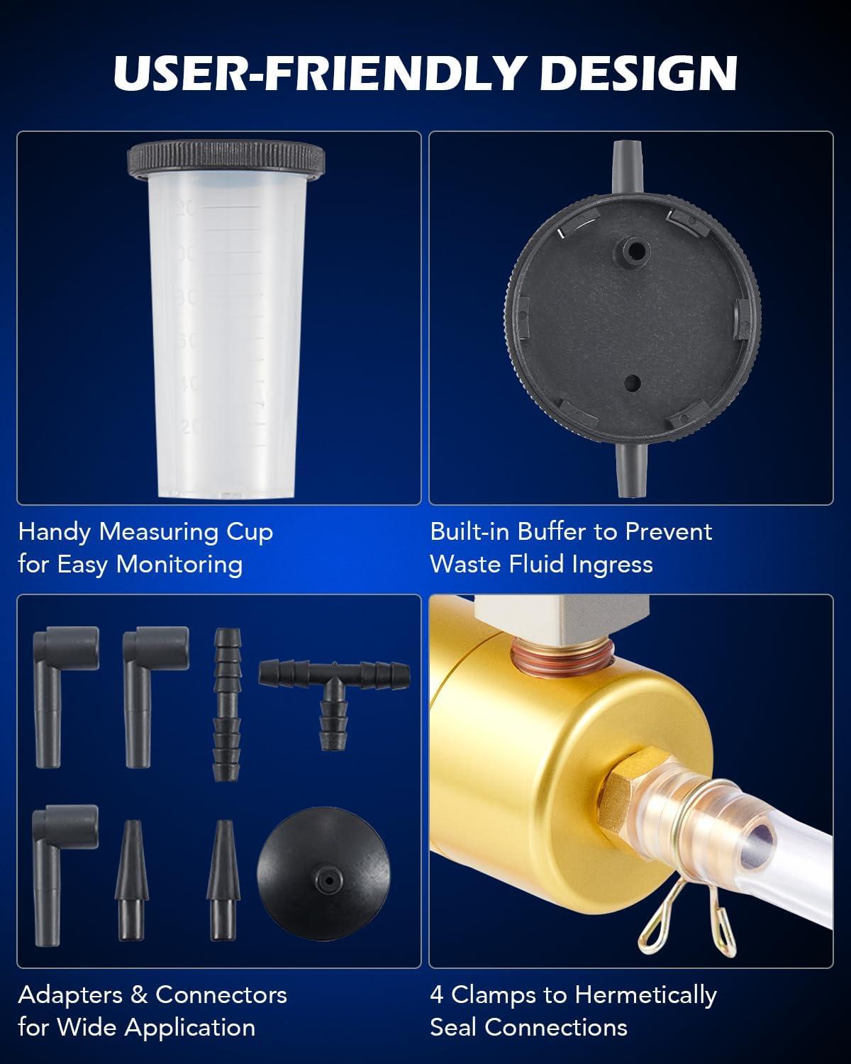 imageOrion Motor Tech Brake Bleeder Kit with Hand Vacuum Pump and Adapters Brake Bleeding Kit for Brake Fluid Power Steering Fluid More Vacuum Brake Bleeder Pump with Pressure GaugeGray