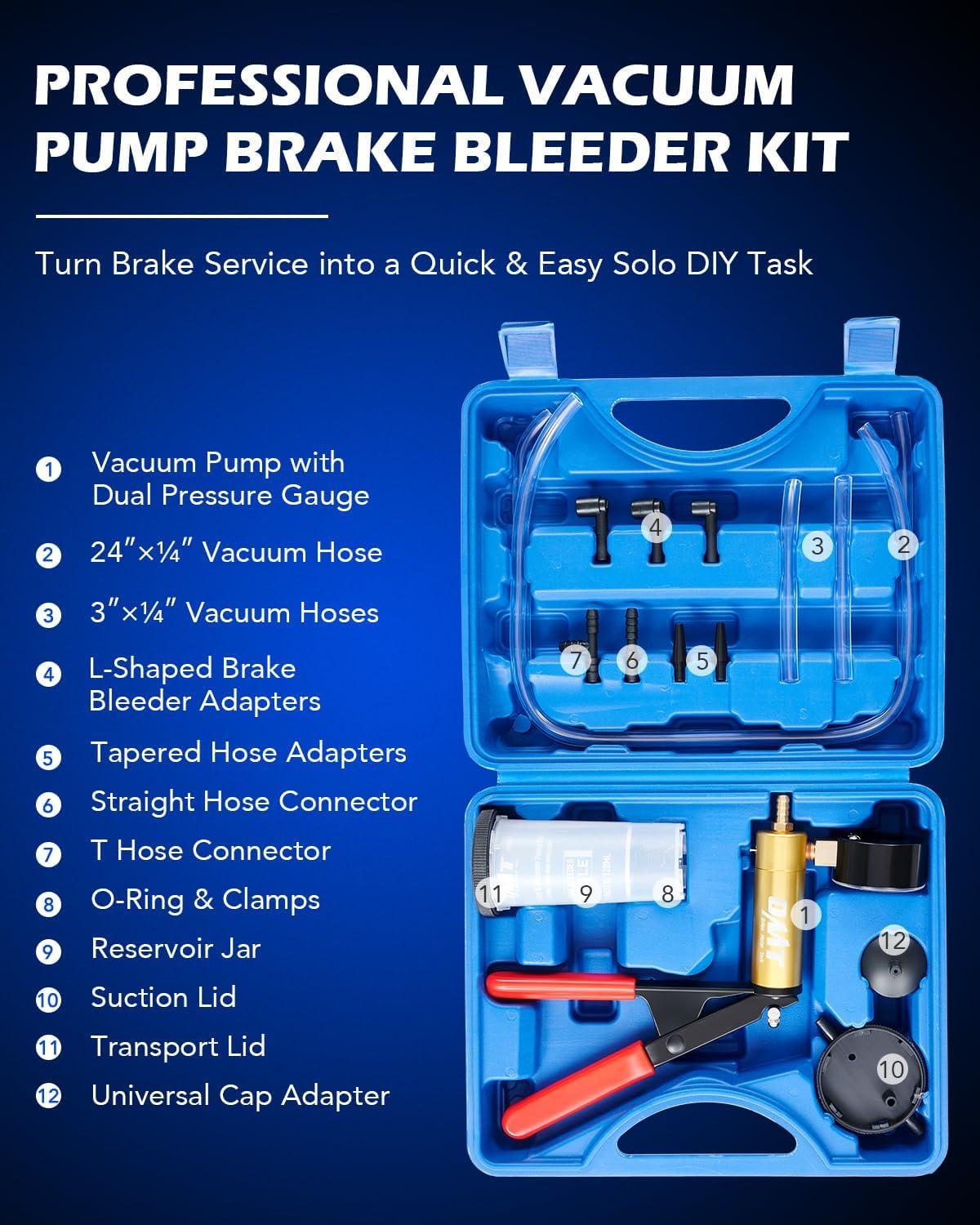 imageOrion Motor Tech Brake Bleeder Kit with Hand Vacuum Pump and Adapters Brake Bleeding Kit for Brake Fluid Power Steering Fluid More Vacuum Brake Bleeder Pump with Pressure GaugeBlue