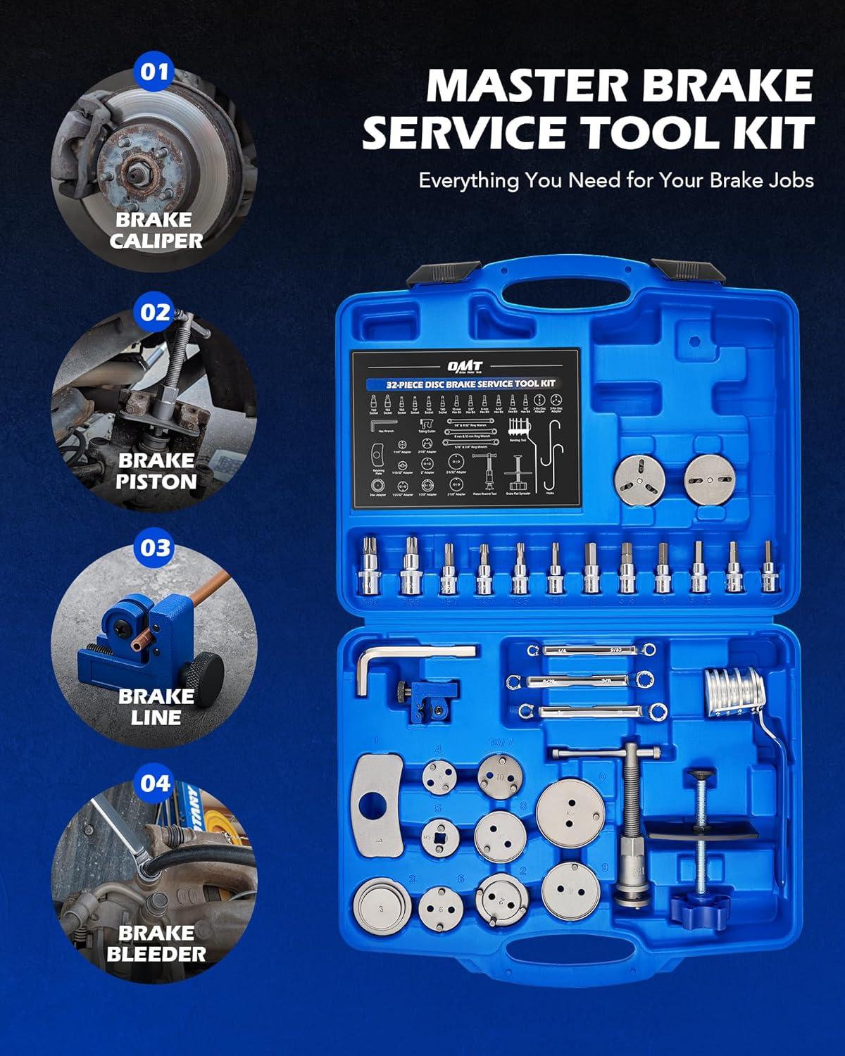 imageOrion Motor Tech Brake Caliper Tool Set 34pc Master Brake Caliper Compressor Tool Kit with 11 Adapters ampamp Swivel Brake Pad Spreader Tool Caliper Piston Compressor Tools with Brake Line Cutter Bender