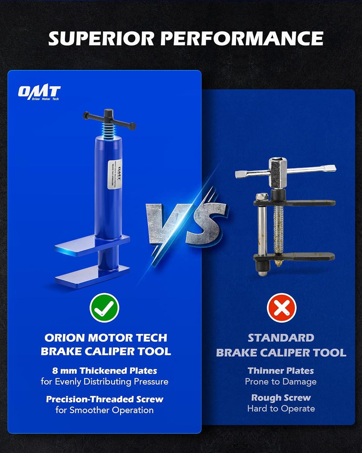 imageOrion Motor Tech Brake Pad Spreader Universal Caliper Piston Compressor Tool with 2 Hanger Hooks for MultiPiston Brake Caliper Compressor Heavy Duty Disc Brake Caliper Tool Set