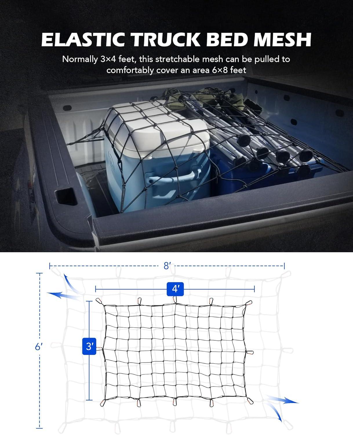 imageOrion Motor Tech Cargo Net for Trailer 5x7 Truck Cargo Net Utility Trailer Net 10x14 Max Stretch Size Truck Bed Net with 18 Carabiners Storage Bag 5 x 7 ft BlackBlack