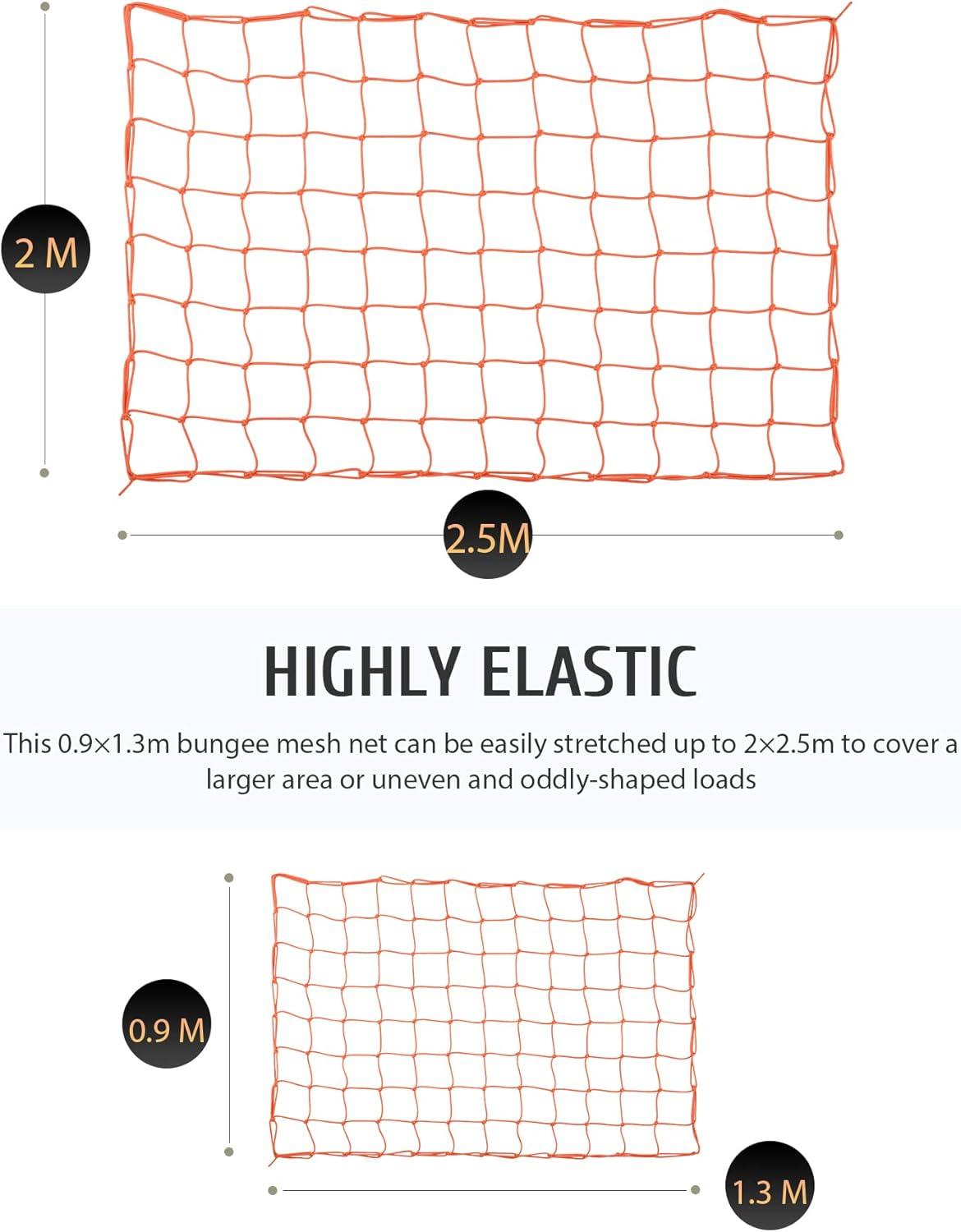 imageOrion Motor Tech Cargo Net for Trailer 5x7 Truck Cargo Net Utility Trailer Net 10x14 Max Stretch Size Truck Bed Net with 18 Carabiners Storage Bag 5 x 7 ft BlackOrange