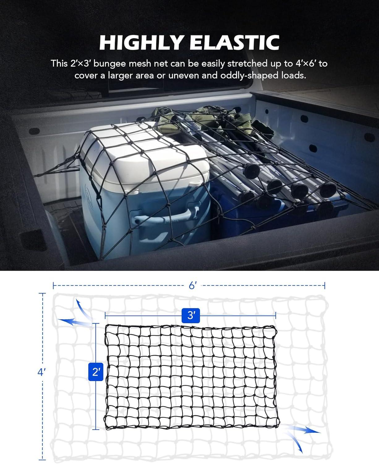 imageOrion Motor Tech Cargo Net for Trailer 5x7 Truck Cargo Net Utility Trailer Net 10x14 Max Stretch Size Truck Bed Net with 18 Carabiners Storage Bag 5 x 7 ft BlackBlack