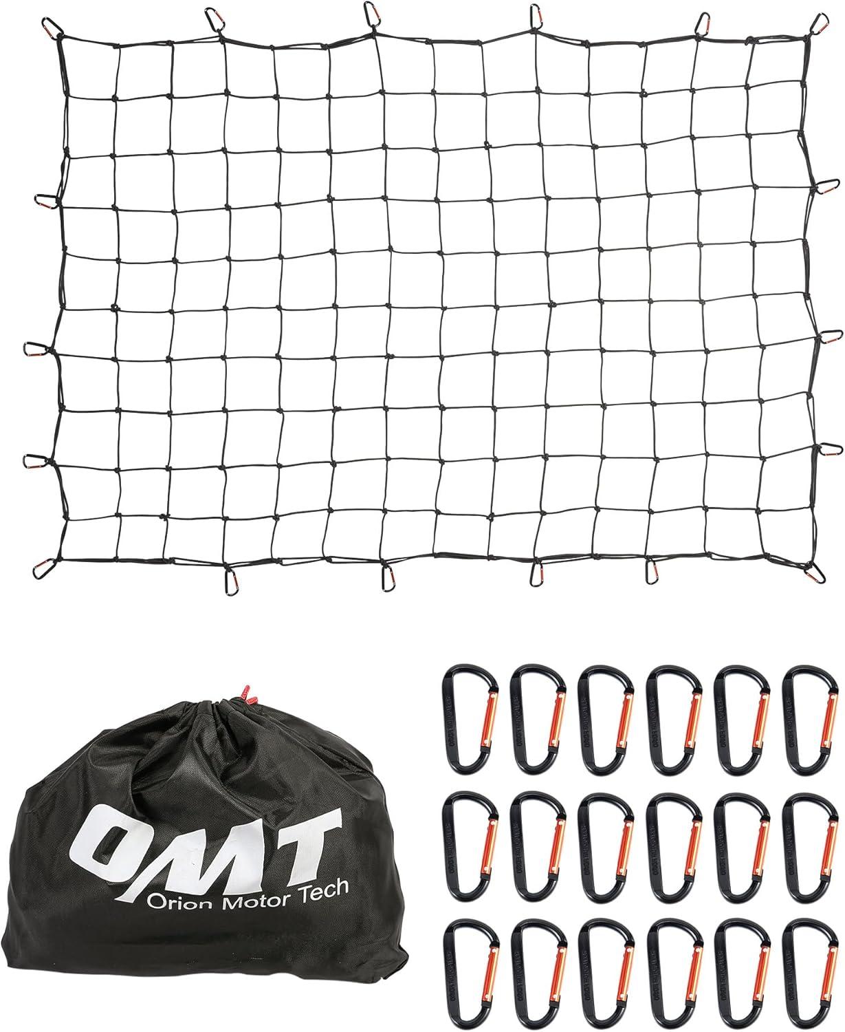 imageOrion Motor Tech Cargo Net for Trailer 5x7 Truck Cargo Net Utility Trailer Net 10x14 Max Stretch Size Truck Bed Net with 18 Carabiners Storage Bag 5 x 7 ft BlackBlack
