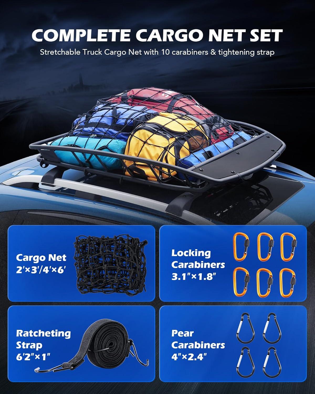 imageOrion Motor Tech Cargo Net for Trailer 5x7 Truck Cargo Net Utility Trailer Net 10x14 Max Stretch Size Truck Bed Net with 18 Carabiners Storage Bag 5 x 7 ft BlackBlack