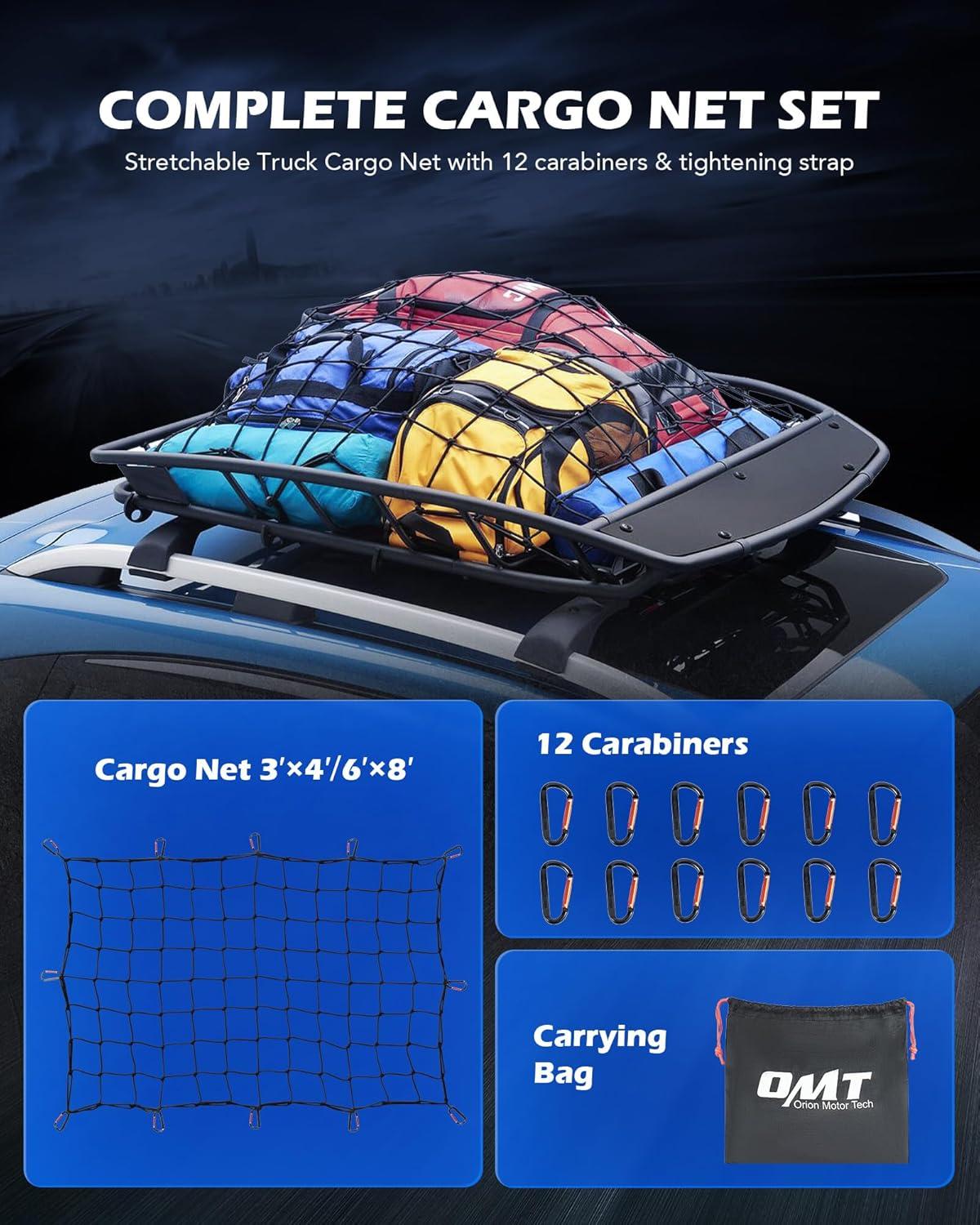 imageOrion Motor Tech Cargo Net for Trailer 5x7 Truck Cargo Net Utility Trailer Net 10x14 Max Stretch Size Truck Bed Net with 18 Carabiners Storage Bag 5 x 7 ft BlackBlack