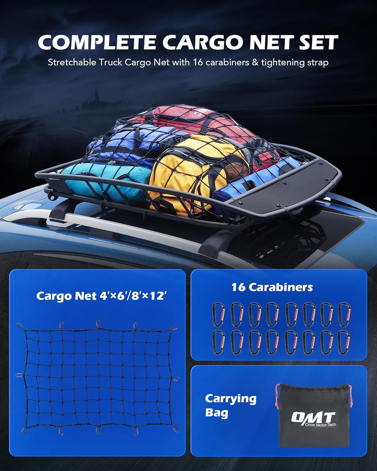 imageOrion Motor Tech Cargo Net for Trailer 5x7 Truck Cargo Net Utility Trailer Net 10x14 Max Stretch Size Truck Bed Net with 18 Carabiners Storage Bag 5 x 7 ft BlackBlack