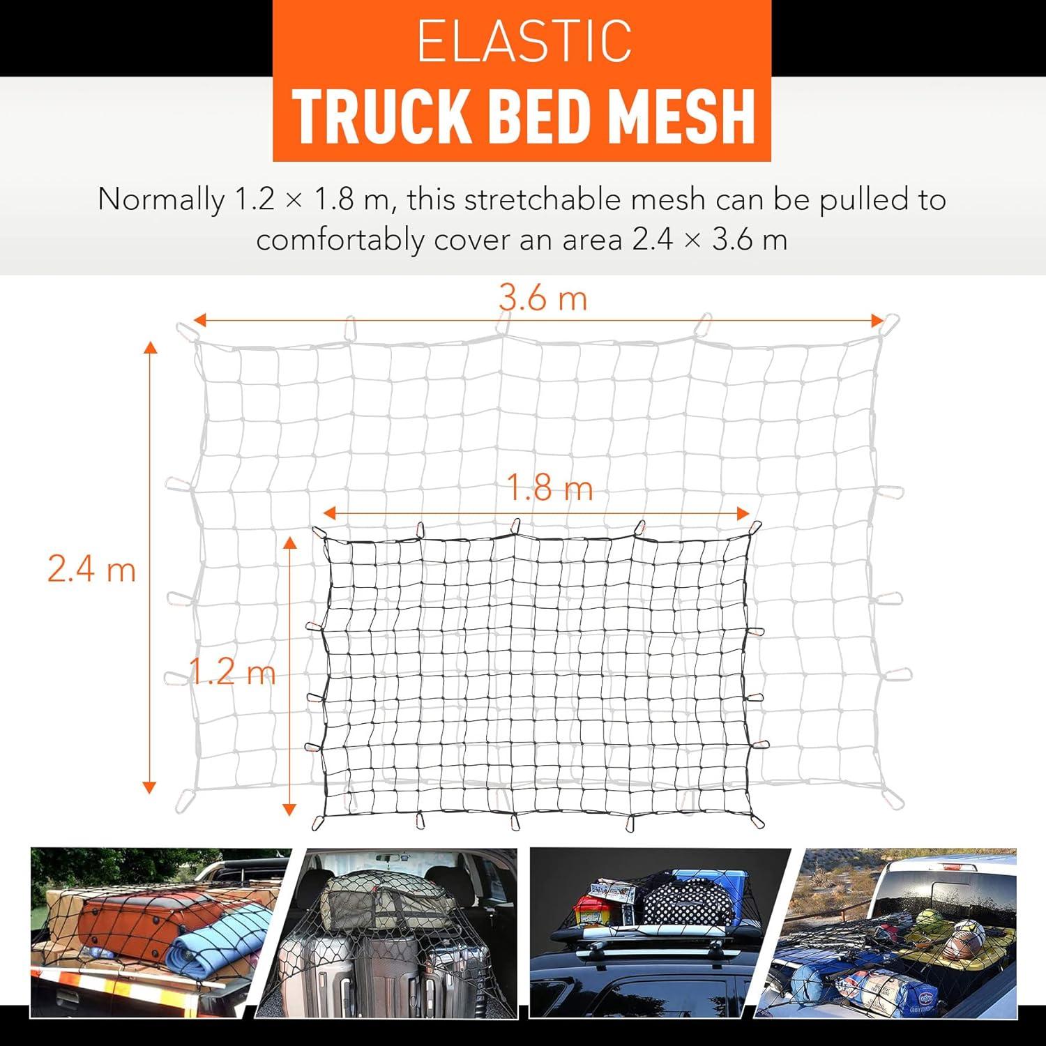imageOrion Motor Tech Cargo Net for Trailer 5x7 Truck Cargo Net Utility Trailer Net 10x14 Max Stretch Size Truck Bed Net with 18 Carabiners Storage Bag 5 x 7 ft BlackBlack