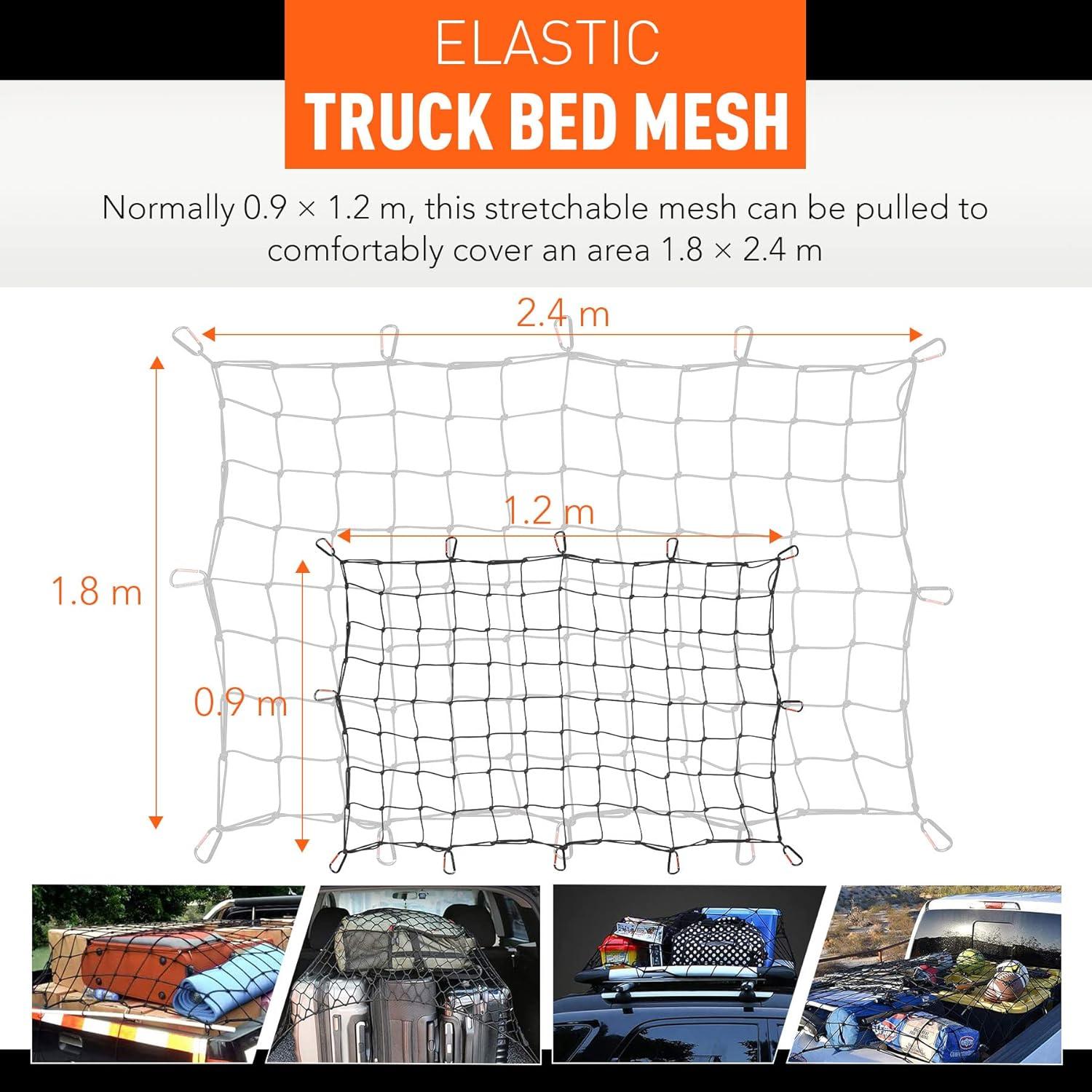 imageOrion Motor Tech Cargo Net for Trailer 5x7 Truck Cargo Net Utility Trailer Net 10x14 Max Stretch Size Truck Bed Net with 18 Carabiners Storage Bag 5 x 7 ft BlackBlack