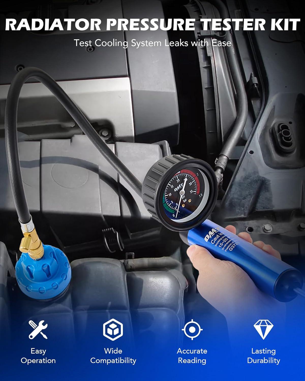 imageOrion Motor Tech Coolant Pressure Tester Kit 19pc Radiator Pressure Tester Kit with 15 Radiator Adapters ampamp Wrench Cooling System Pressure Tester Kit with Vacuum Pump ampamp Probe ThermometerBlue
