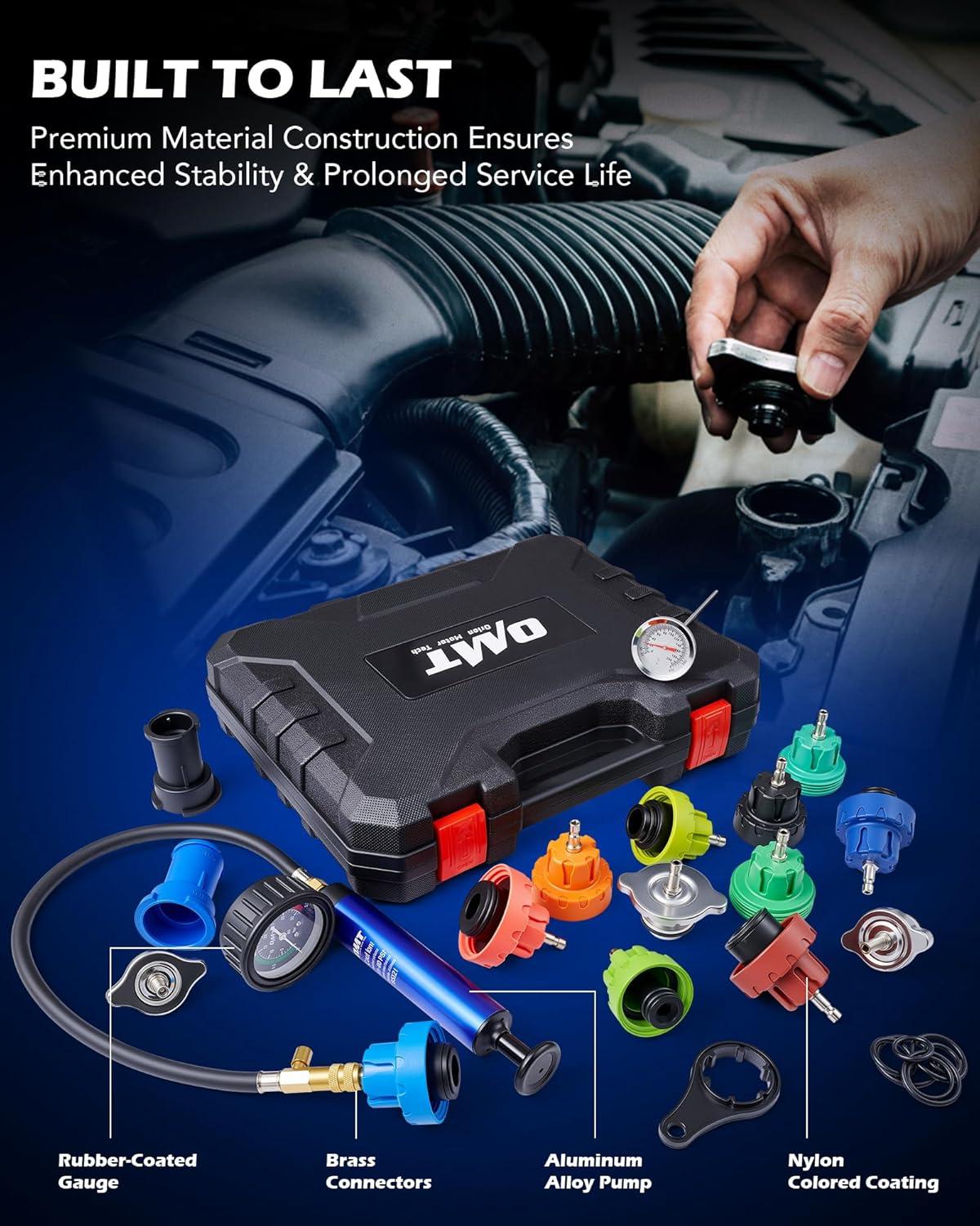 imageOrion Motor Tech Coolant Pressure Tester Kit 19pc Radiator Pressure Tester Kit with 15 Radiator Adapters ampamp Wrench Cooling System Pressure Tester Kit with Vacuum Pump ampamp Probe ThermometerBlack