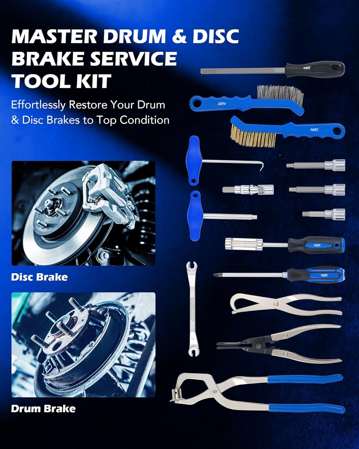 imageOrion Motor Tech Drum Brake Tool Kit 15pc Master Drum ampamp Disc Brake Tool Kit with Brake Spring Pliers Brake Caliper Brushes ampamp Drum Brake Spring Tool Brake Caliper Socket Set for Bolt Removal