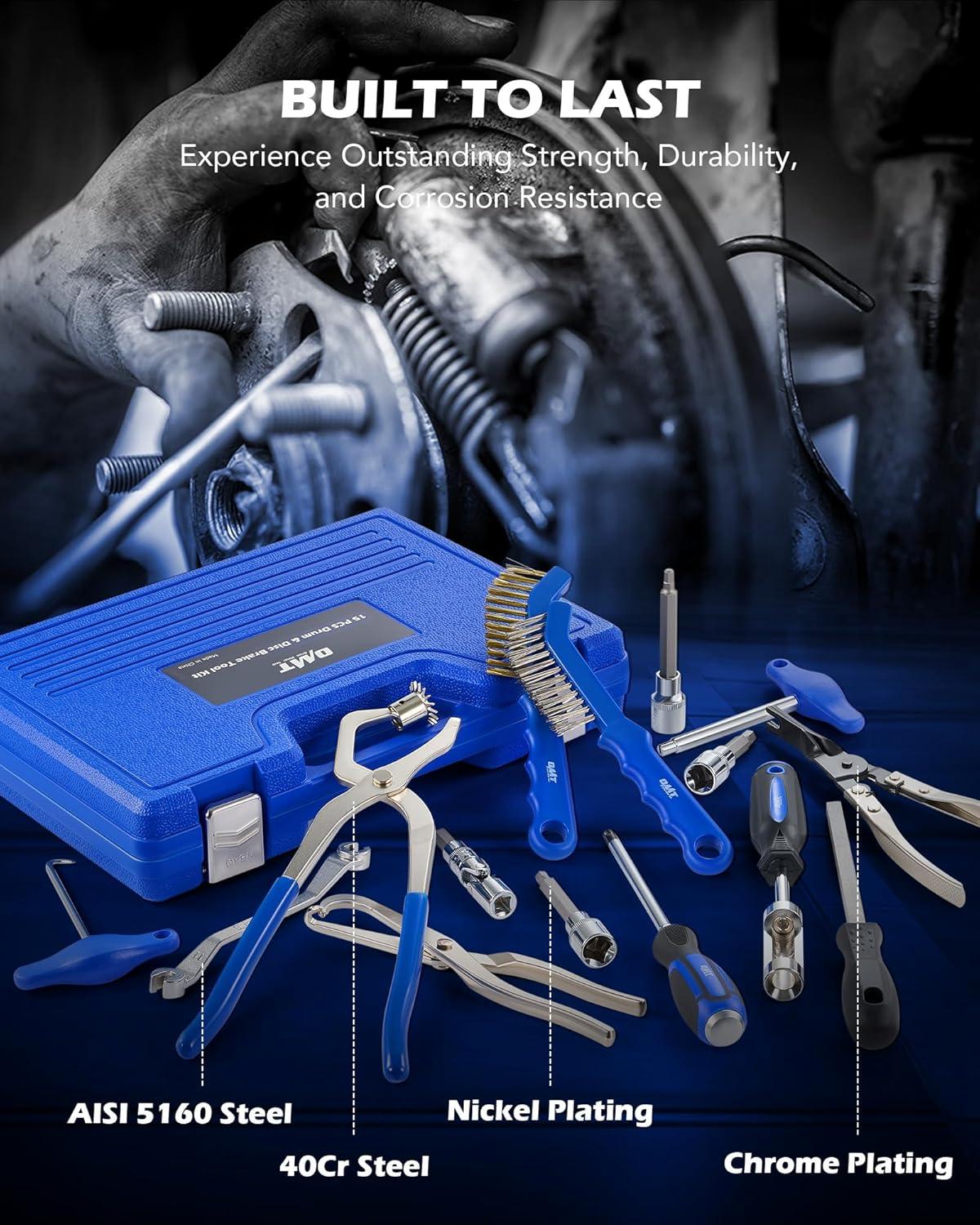 imageOrion Motor Tech Drum Brake Tool Kit 15pc Master Drum ampamp Disc Brake Tool Kit with Brake Spring Pliers Brake Caliper Brushes ampamp Drum Brake Spring Tool Brake Caliper Socket Set for Bolt Removal