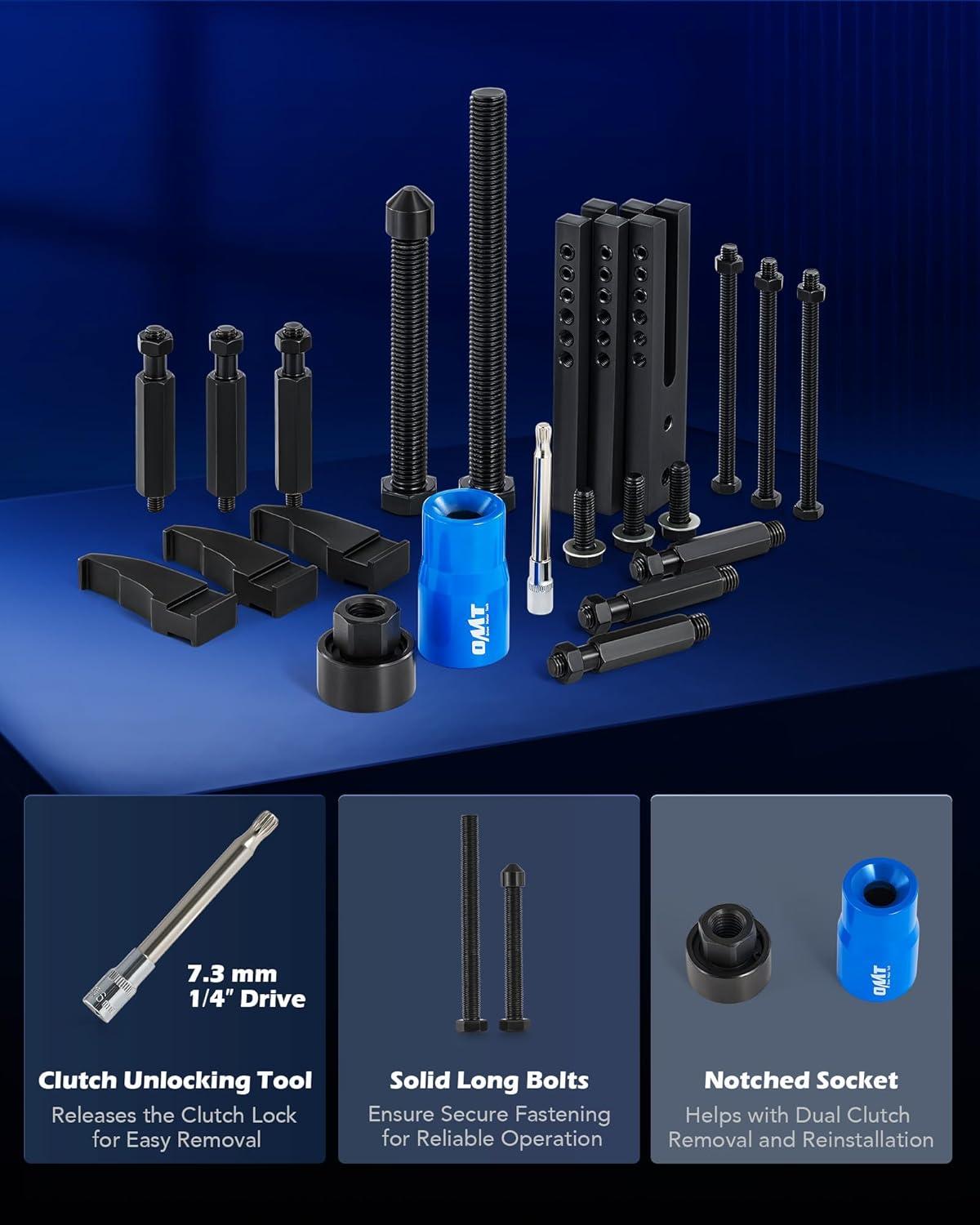 imageOrion Motor Tech Dual Clutch Transmission Remover Installer Tool Kit Compatible with Ford DPS6 DCT 30pc Heavy Dual Clutch Transmission Reinstall Reset Tool All in One Clutch Tool KitRemover and Installer