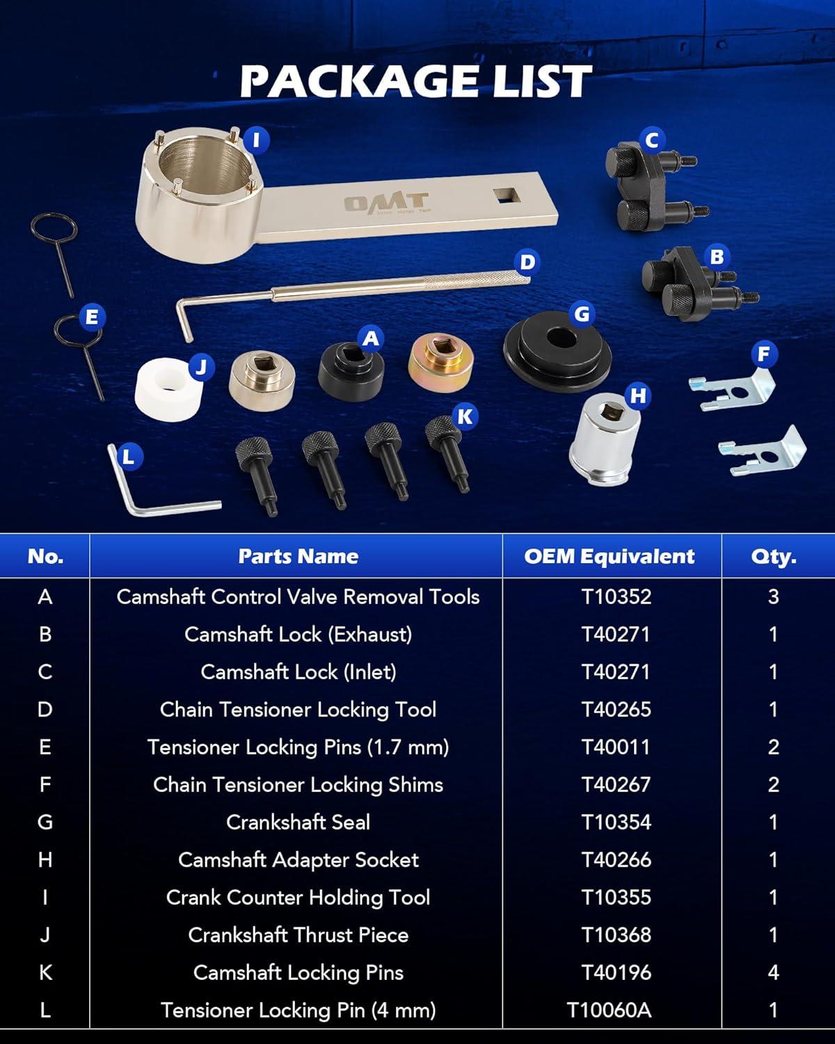 imageOrion Motor Tech Engine Timing Tool Set Compatible with Audi VW VAG 18 20 TSITFSI EA888 T10355 T10060A T10352 T10368 T40011 T40196 T40267 Camshaft Belt Drive Locking Alignment Timing Tool Kit