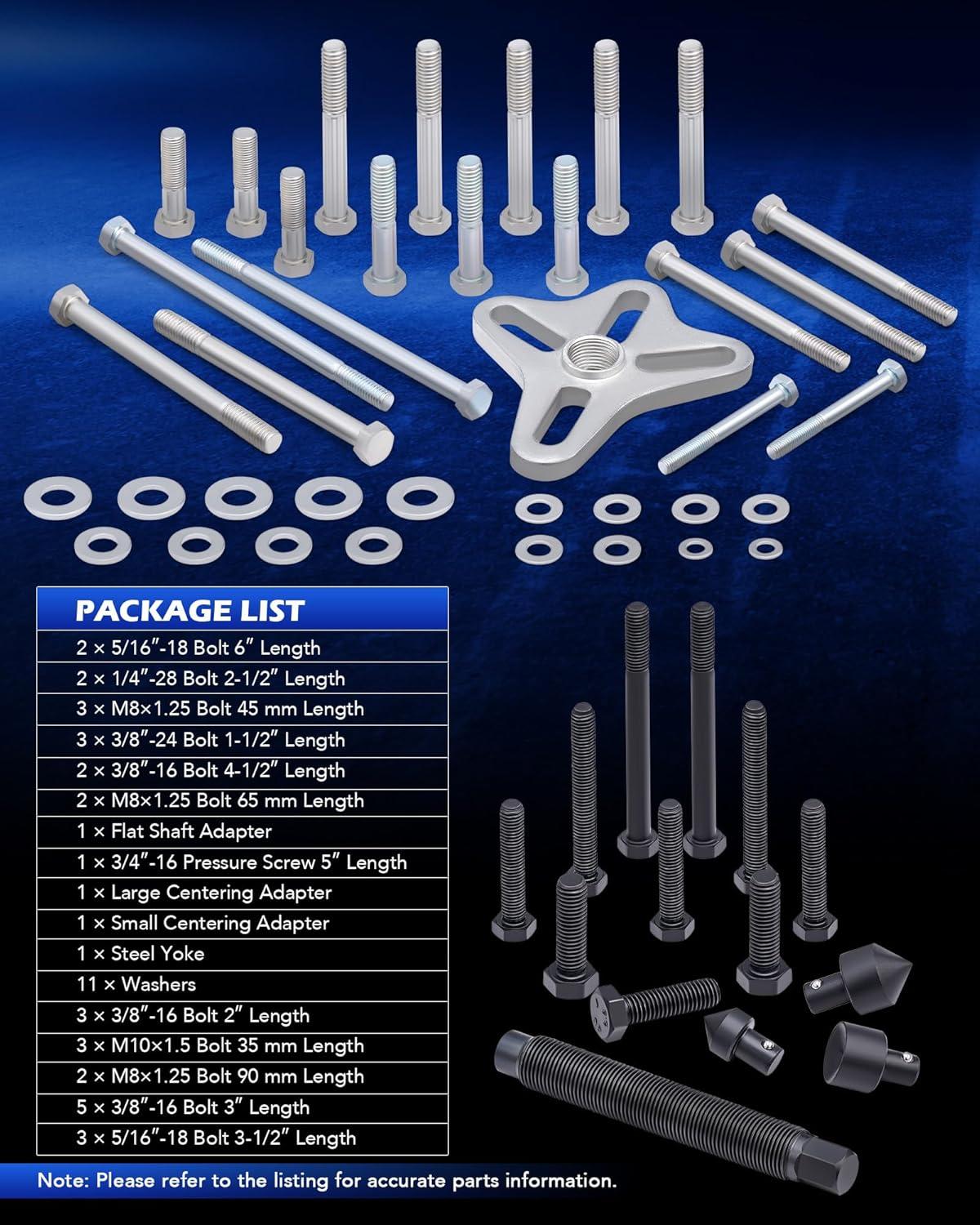 imageOrion Motor Tech Harmonic Balancer Puller Kit 49pc Power Steering Pulley Puller Installer Tool Set Heavy Duty Steering Wheel Puller Tool Kit for Flange Type Gear and Crank Puller with Storage Case