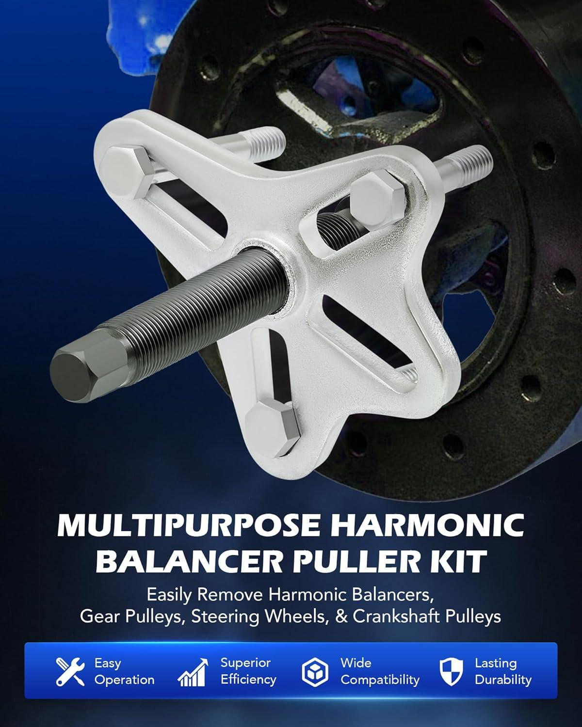 imageOrion Motor Tech Harmonic Balancer Puller Kit Power Steering Pulley Puller Installer Tool Set Automotive Steering Wheel Puller Tool Kit Flange Type Gear and Crank Puller Setblack