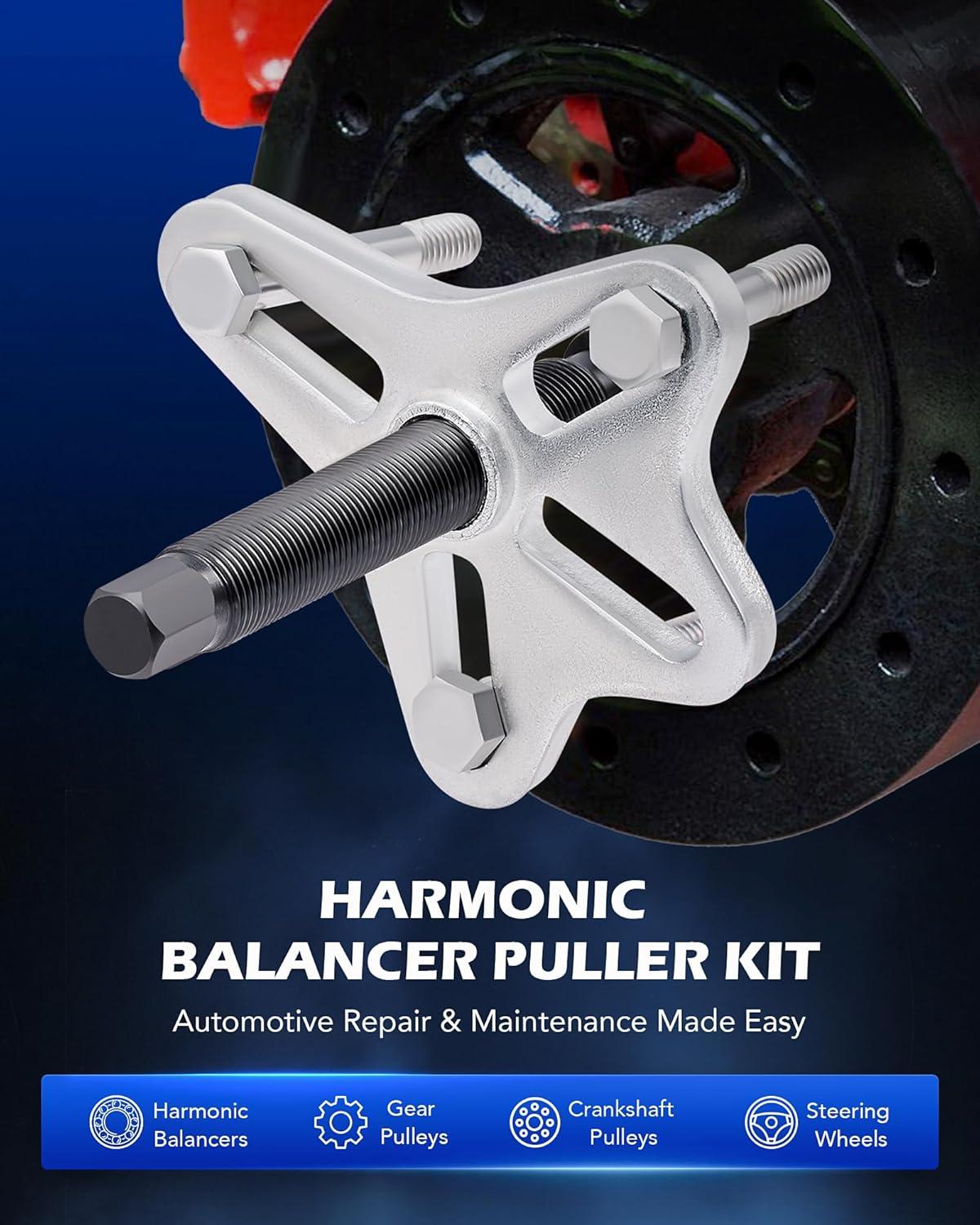 imageOrion Motor Tech Harmonic Balancer Puller Kit Power Steering Pulley Puller Installer Tool Set Automotive Steering Wheel Puller Tool Kit Flange Type Gear and Crank Puller Setblue