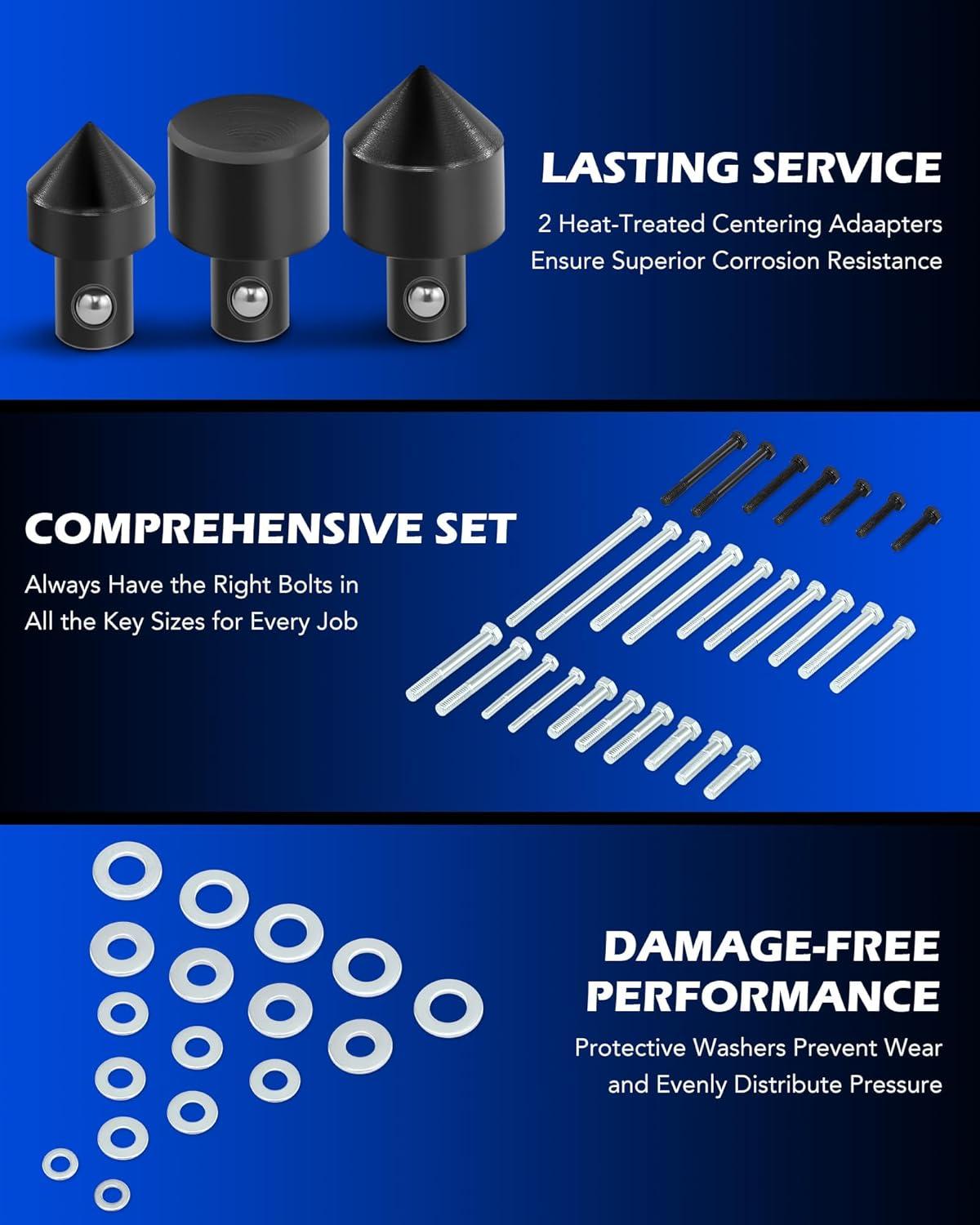imageOrion Motor Tech Harmonic Balancer Puller Kit Power Steering Pulley Puller Installer Tool Set Automotive Steering Wheel Puller Tool Kit Flange Type Gear and Crank Puller Setblack