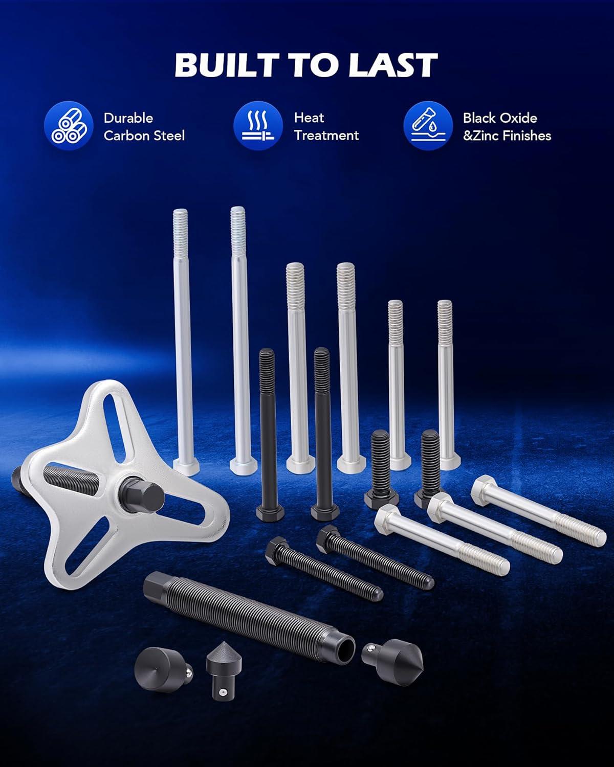 imageOrion Motor Tech Harmonic Balancer Puller Kit Power Steering Pulley Puller Installer Tool Set Automotive Steering Wheel Puller Tool Kit Flange Type Gear and Crank Puller Setblue