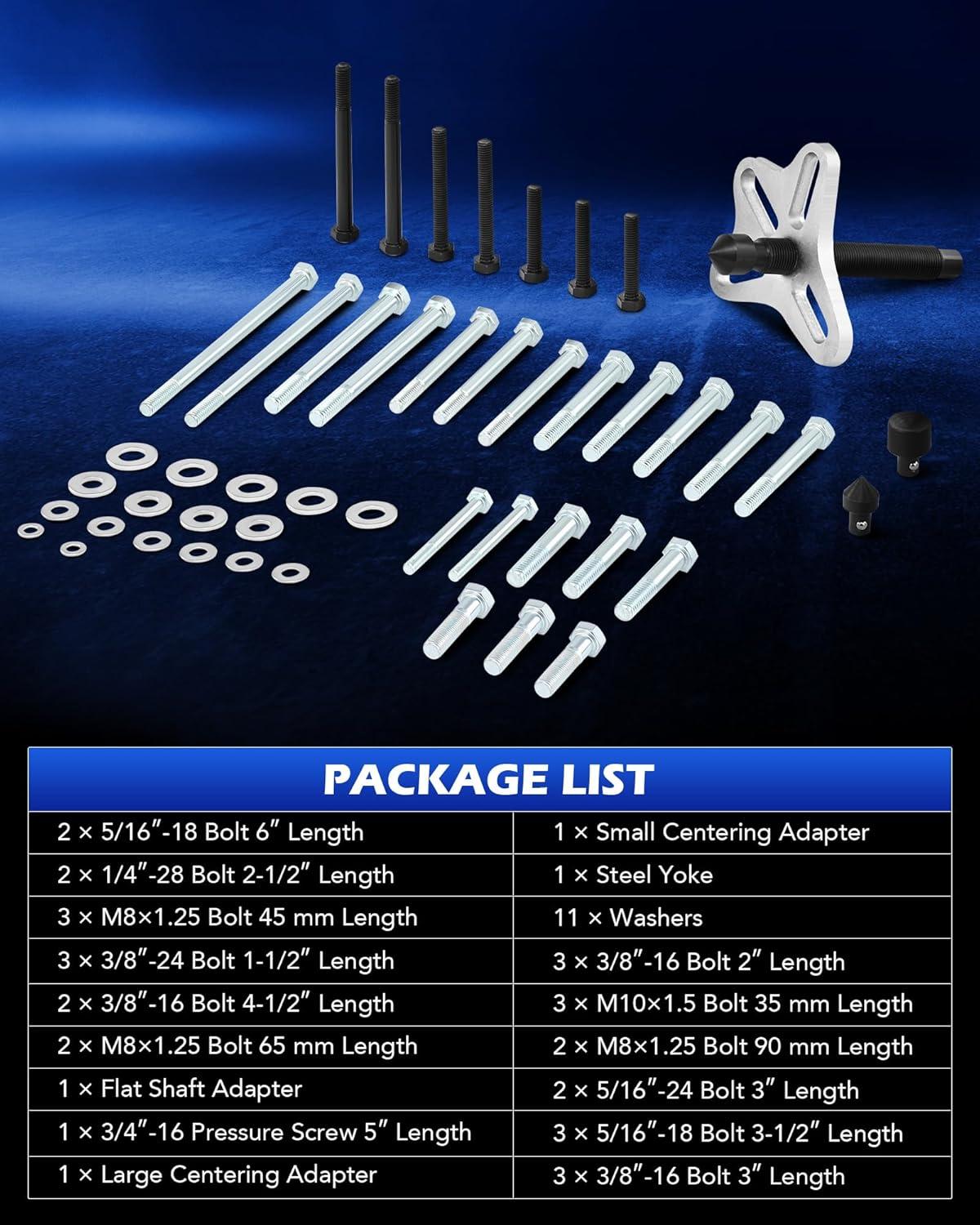 imageOrion Motor Tech Harmonic Balancer Puller Kit Power Steering Pulley Puller Installer Tool Set Automotive Steering Wheel Puller Tool Kit Flange Type Gear and Crank Puller Setblack