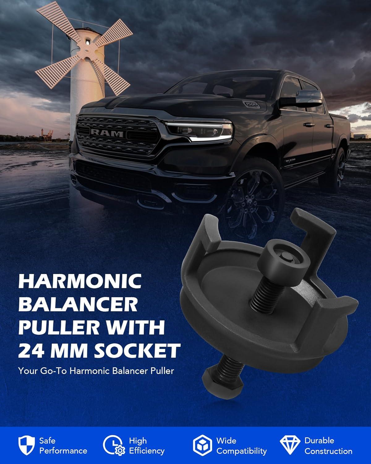 imageOrion Motor Tech Harmonic Balancer Puller for Engine Balancer Removal Replacement LS Crank Pulley Puller Compatible with GM Chrysler Jeep Dodge Harmonic Damper Puller with 24MM Socket