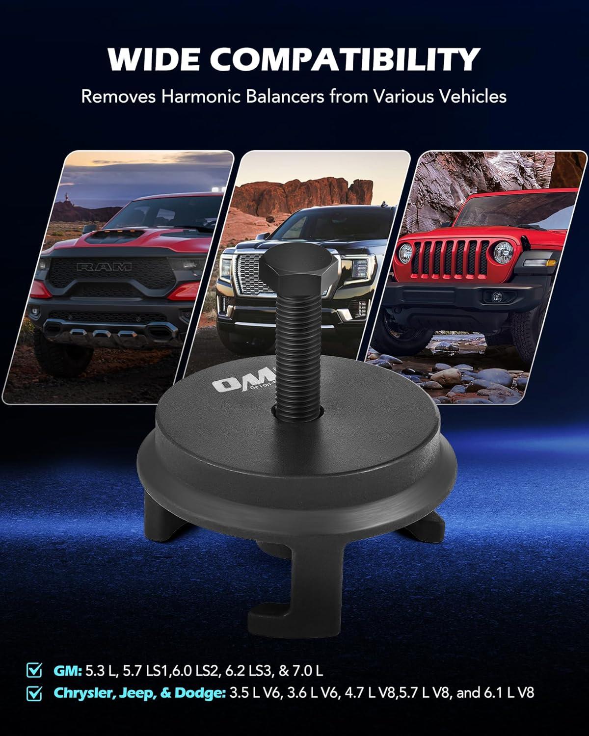 imageOrion Motor Tech Harmonic Balancer Puller for Engine Balancer Removal Replacement LS Crank Pulley Puller Compatible with GM Chrysler Jeep Dodge Harmonic Damper Puller with 24MM Socket