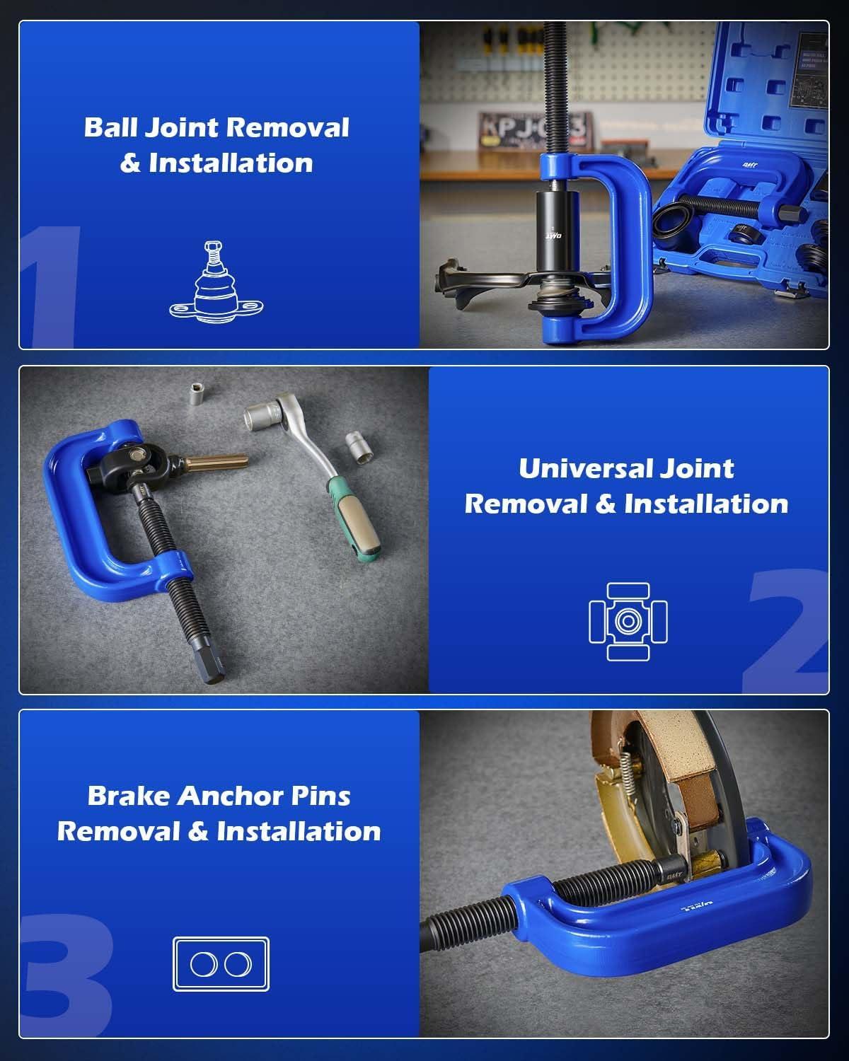 imageOrion Motor Tech Heavy Duty Ball Joint Press ampamp U Joint Removal Tool Kit with 4wd Adapters for Most 2WD and 4WD Cars and Light Trucks BKblue Cframe