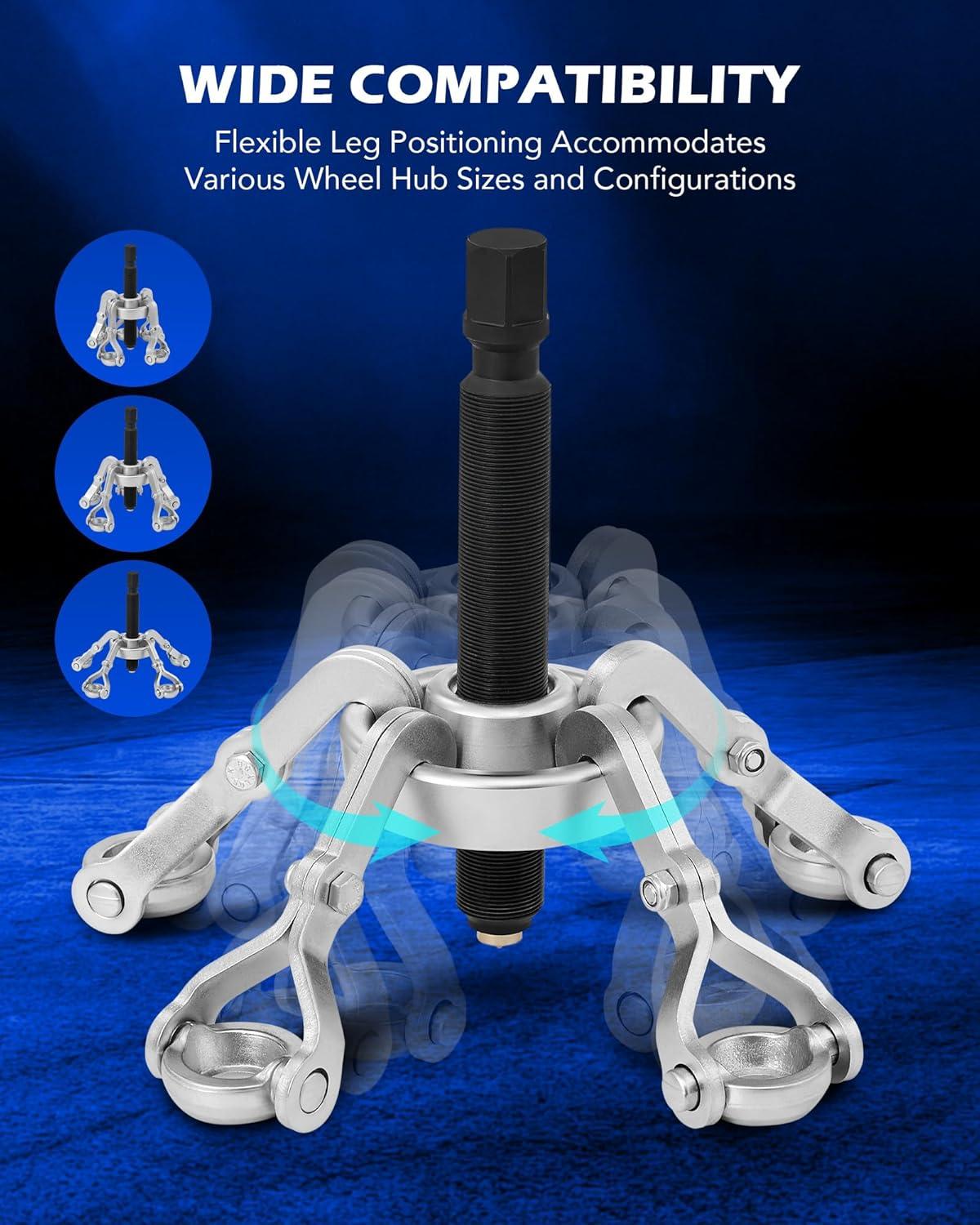 imageOrion Motor Tech Heavy Duty Hub Puller Kit Wheel Hub Removal Tool with Adjustable Hooks Large Brake Drum Puller with Hydraulic Ram Mechanical Hub Puller Tool Set for Cars Trucks Large Vehicles