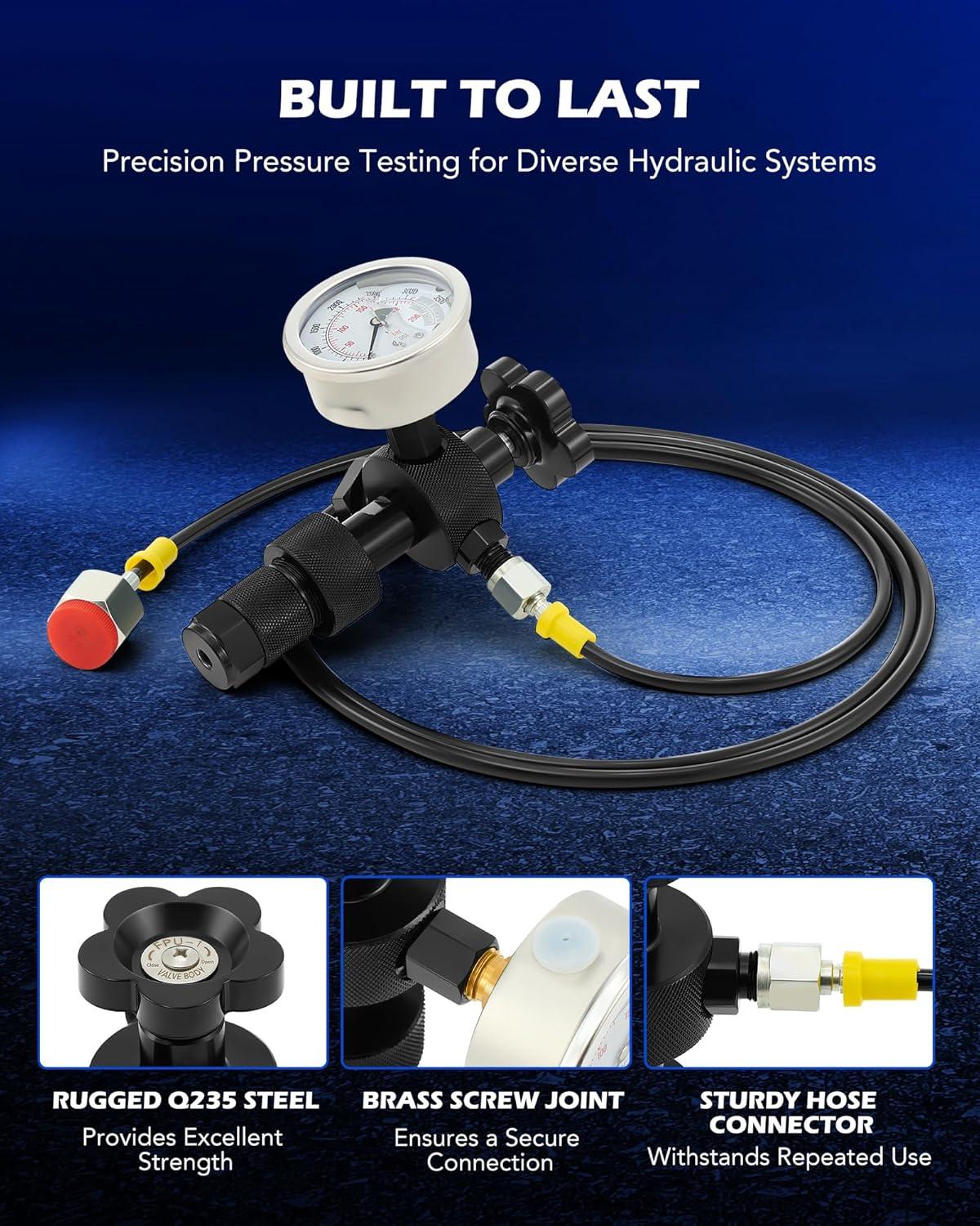 imageOrion Motor Tech Hydraulic Nitrogen Accumulator Charging Kit Nitrogen Fill Kit with 3 Gauges 1300 3500 5500 psi 6 Adapters Gas Hose ampamp Main Valve Body hydraulic pressure test kit Gas Charging Tool