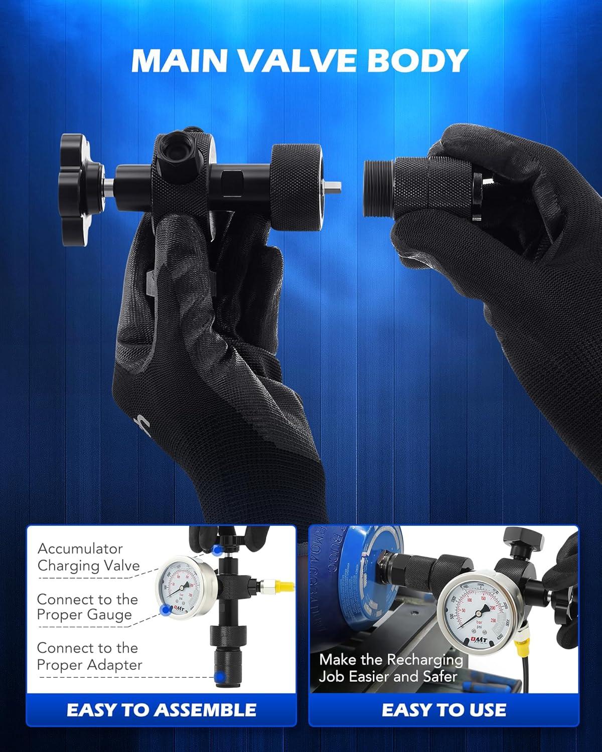 imageOrion Motor Tech Hydraulic Nitrogen Accumulator Charging Kit Nitrogen Fill Kit with 3 Gauges 1300 3500 5500 psi 6 Adapters Gas Hose ampamp Main Valve Body hydraulic pressure test kit Gas Charging Tool